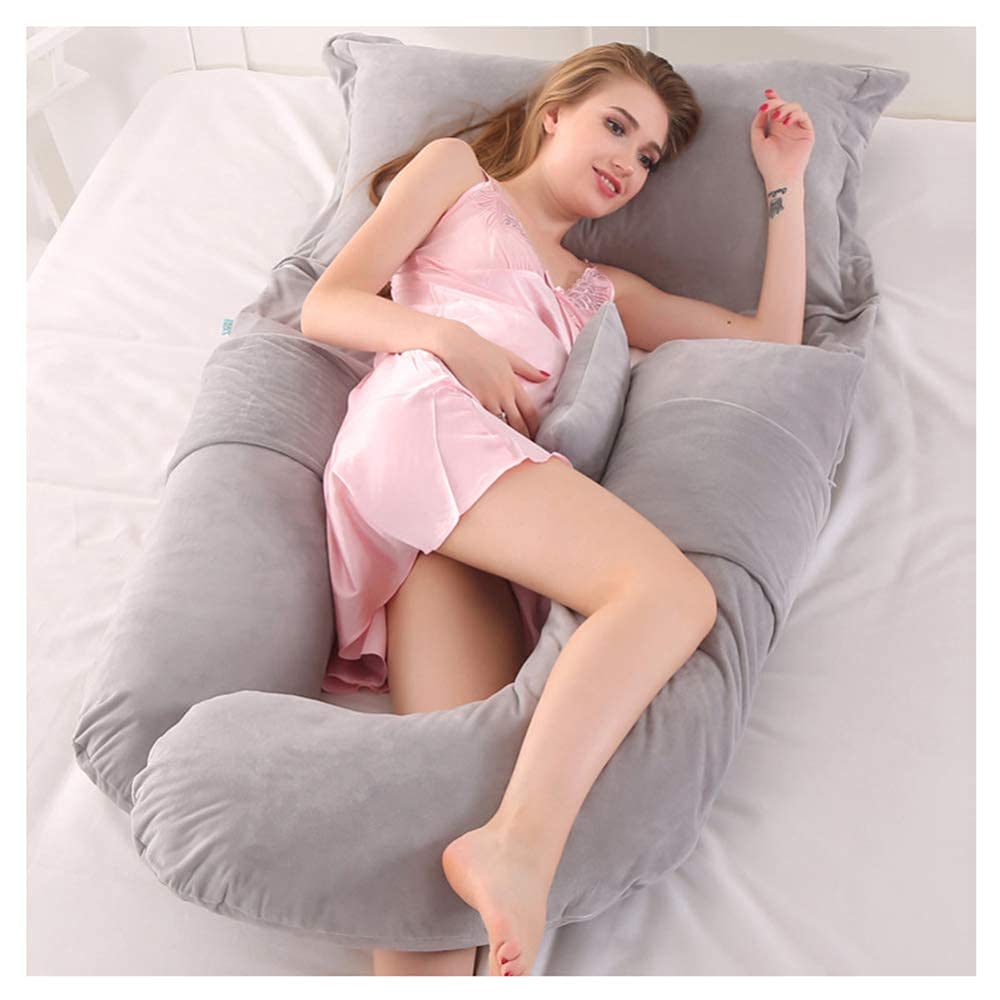 Premium U-Shaped Pregnancy Pillow for Full Body Support - Maternity & Nursing Pillow with Washable Flannel Cover (Gray) - Ideal for Side Sleeping, Back Pain Relief & Comfort During Pregnancy