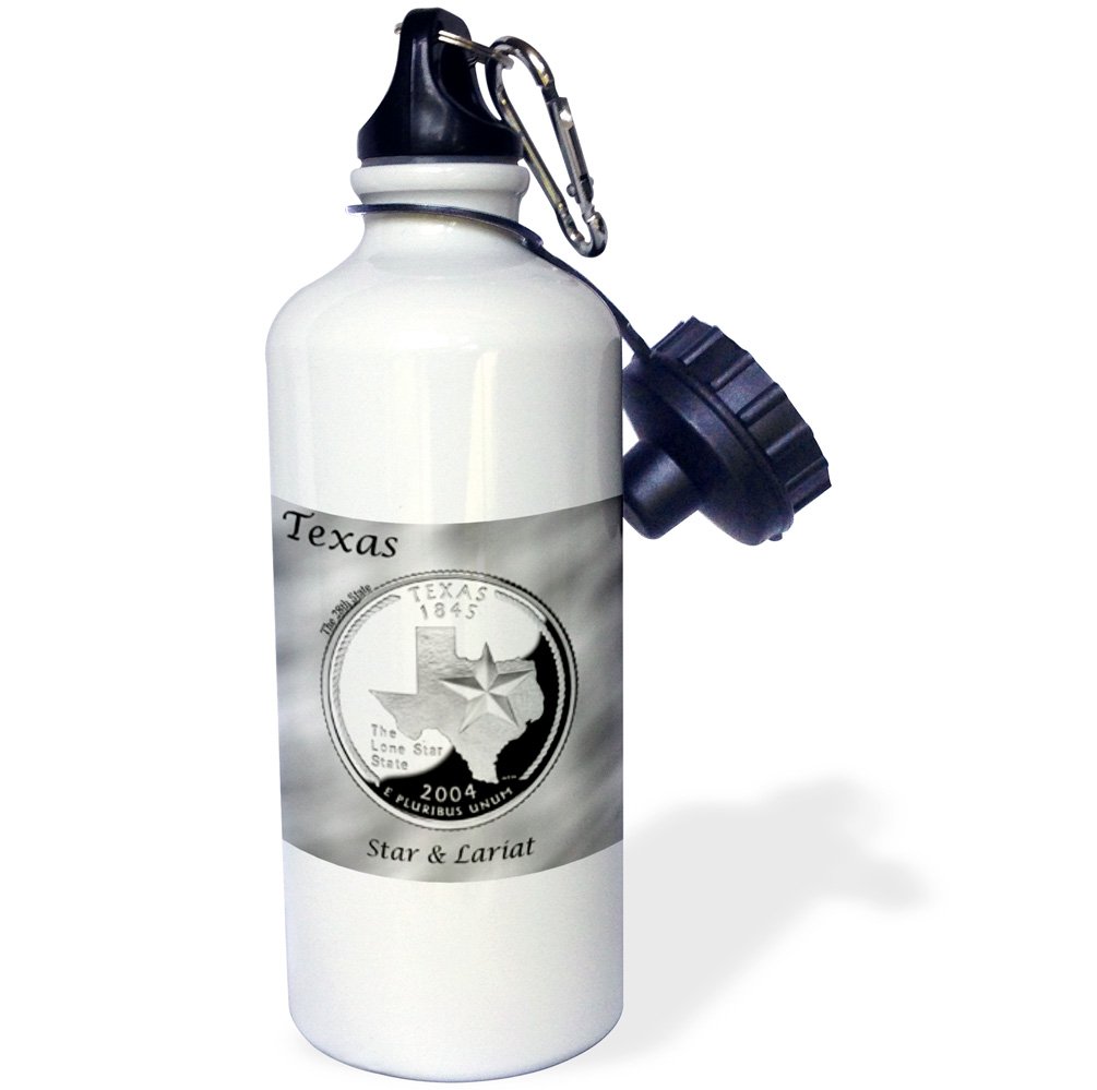 3D Rose Texas State Quarter Design 21 oz White Sports Water Bottle - Perfect for Gym, Hiking & Outdoor Activities