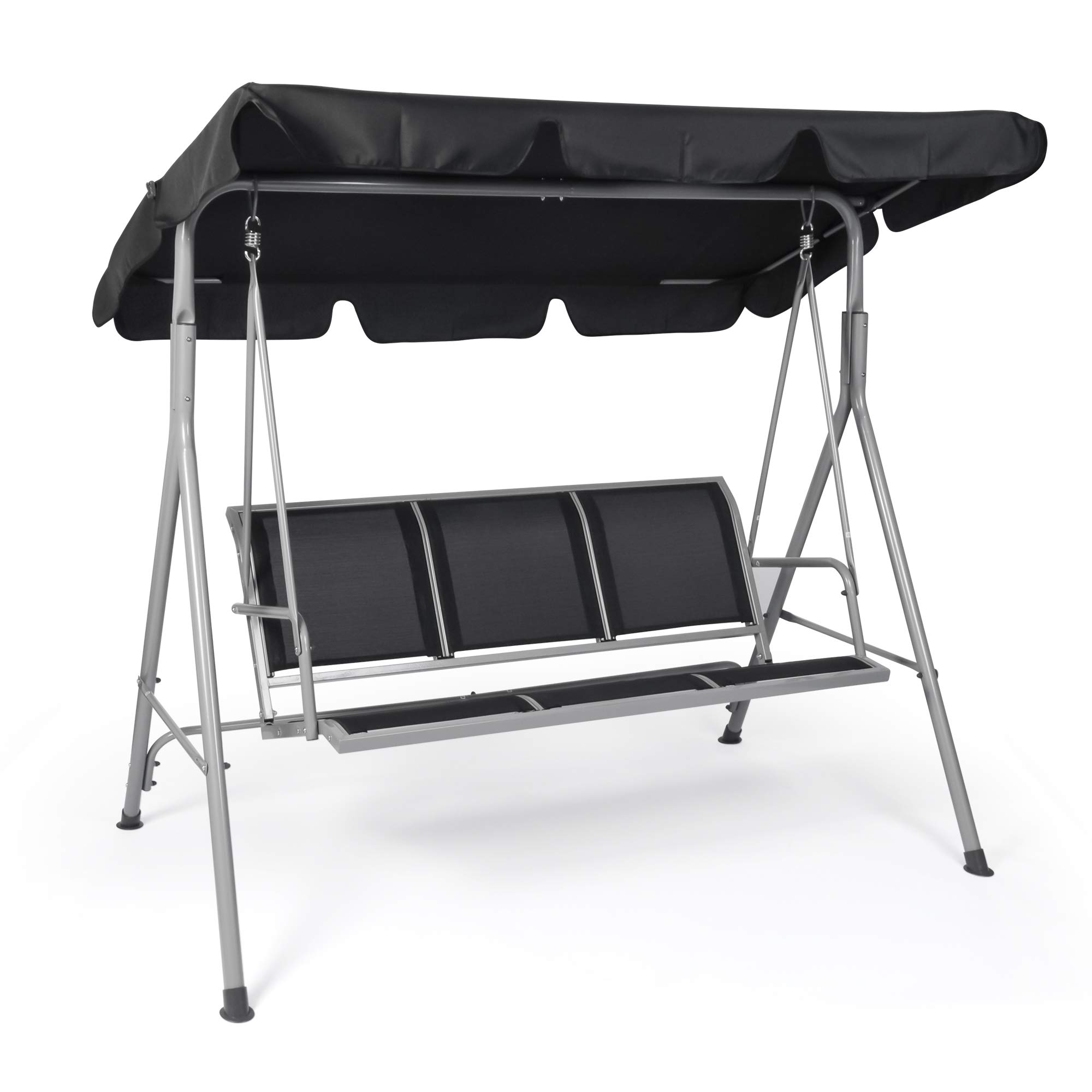 3-Person Outdoor Swing Chair with Adjustable Canopy - Heavy Duty Hammock Seats for Patio, Porch, Garden - Perfect for Relaxing, Lounging & Backyard Decor (Black)