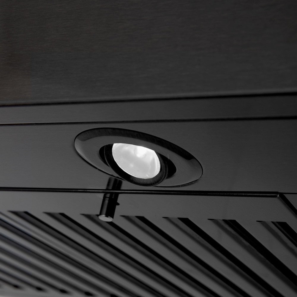 ZLINE Black Stainless Steel Wall Mount Range Hood with Built-in CrownSound Bluetooth Speakers - Modern Kitchen Ventilation for Cooking, Grilling & Entertaining (BSKENCRN BT)