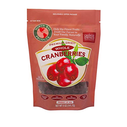 North Bay Produce Whole Dried Cranberries - Gluten Free, Vegan, No Sugar Added - Healthy Snacks for Kids & Adults - Resealable 5oz Bag - Perfect for Trail Mix, Baking, Yogurt Topping & On-the-Go Snacking