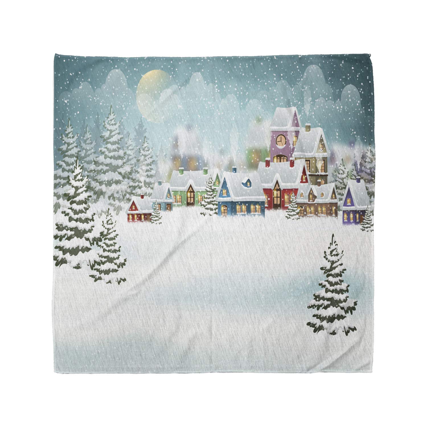 Ambesonne Christmas Bandana - Snow Town Winter Holiday Scarf for Men & Women - Unisex Head & Neck Wrap for Christmas Parties, Outdoor Activities & Festive Gifts
