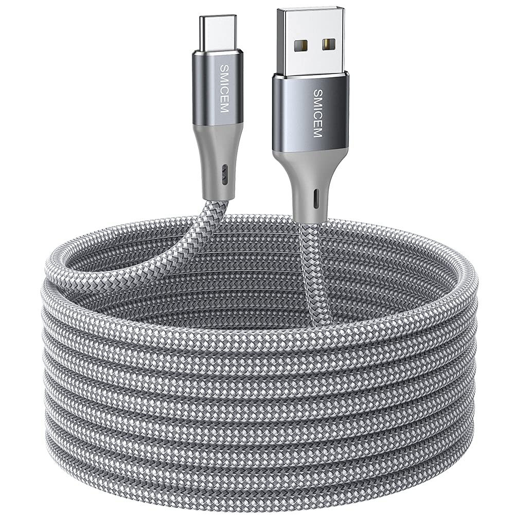 16.4ft USB C to USB A Fast Charging Cable - Durable Nylon Braided Extra Long Charger Cord for Galaxy S8/S9/S10, LG G6/G7/V20/V30/V40, Note 8/9/10, iPhone 16/15 Pro Max - Perfect for Home, Office & Car Charging