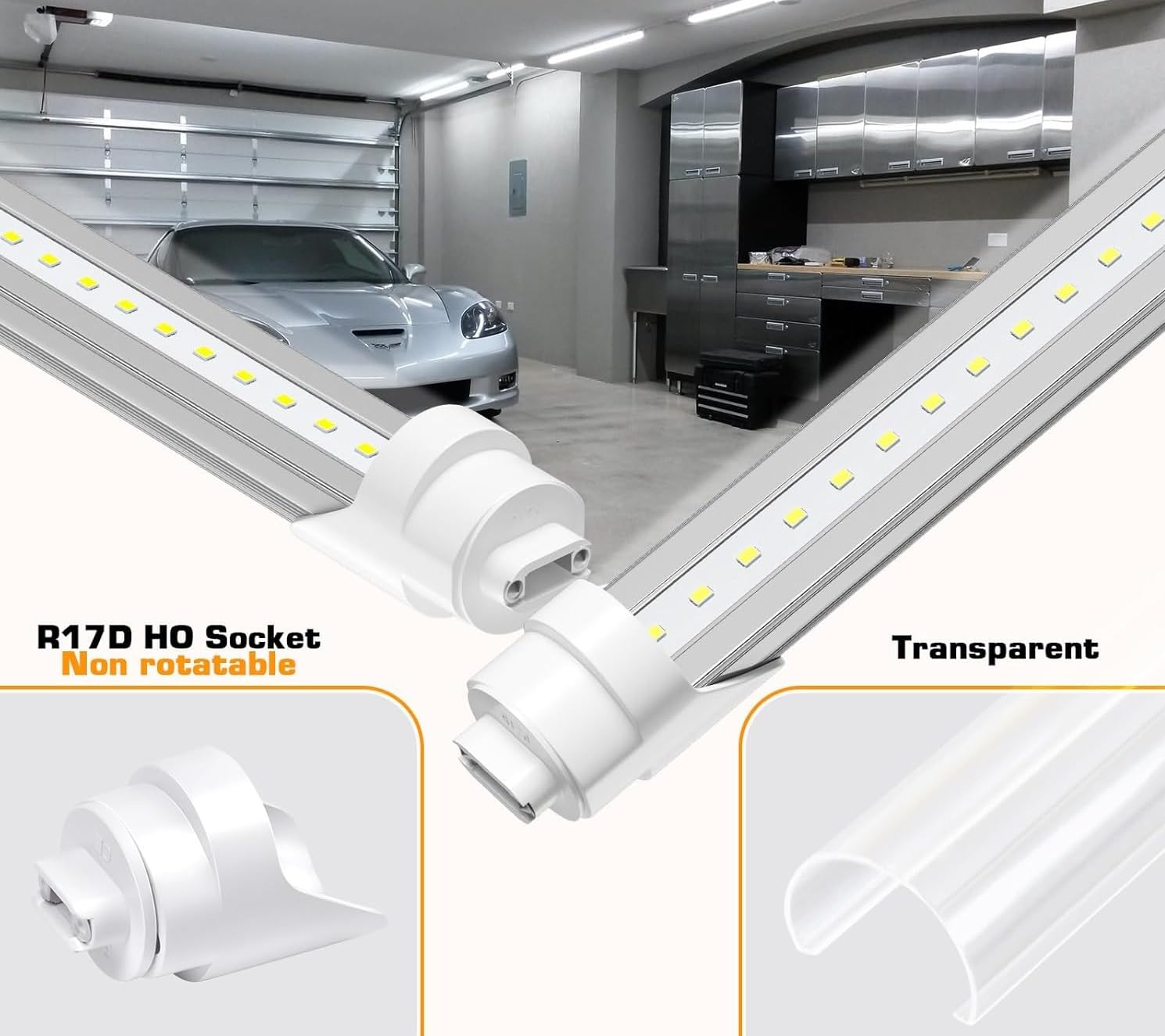 10-Pack R17D/HO/CW 8ft 60W 6500K F96T12/T8 LED Tube Lights - Fluorescent Replacement with Clear Lens for Warehouse, Garage & Office Lighting