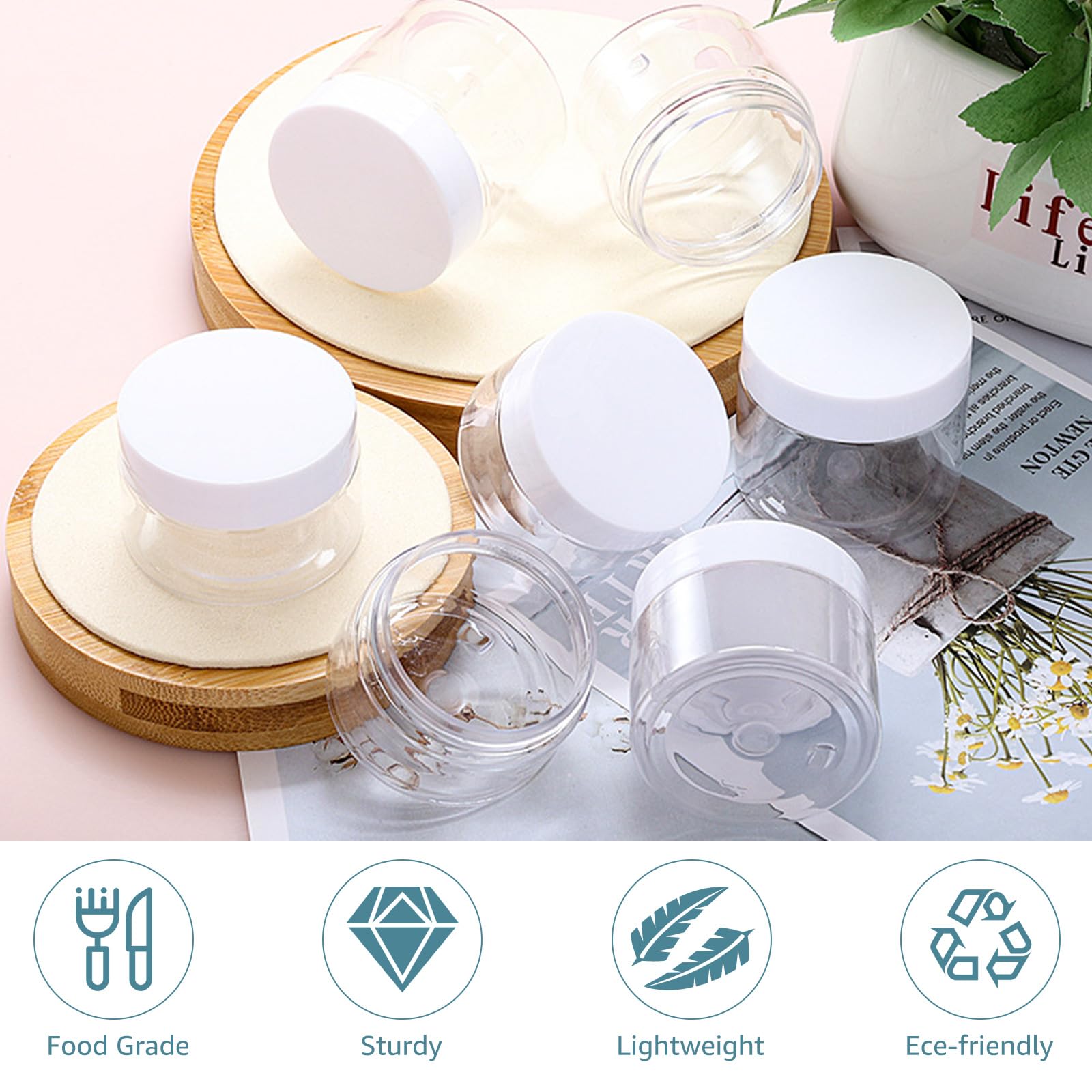 40PCS 4 oz Clear Plastic Containers with Lids - Round Empty Cosmetic Jars for Lotion, Cream, Scrubs, Powder & Makeup - Includes Stickers - Perfect for DIY Beauty Products, Candy Storage & Slime Making (BPA Free)