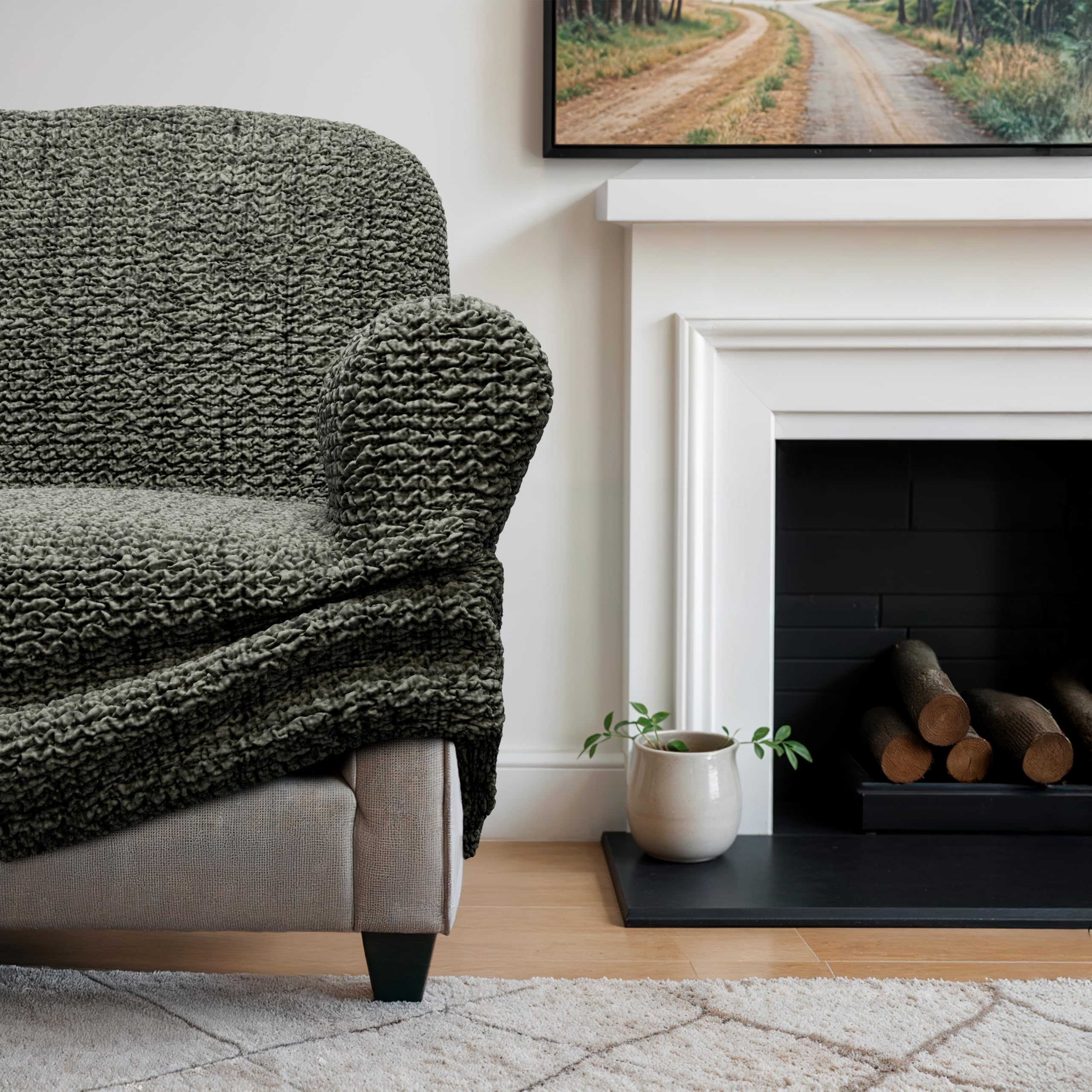 PAULATO BY GA.I.CO. Oversized Loveseat Slipcover - Stretch Sofa Cover for Couches & Chairs - 1-Piece Washable Microfiber Protector in Mossy Grey - Perfect for Living Room, Bedroom or Office Furniture Protection