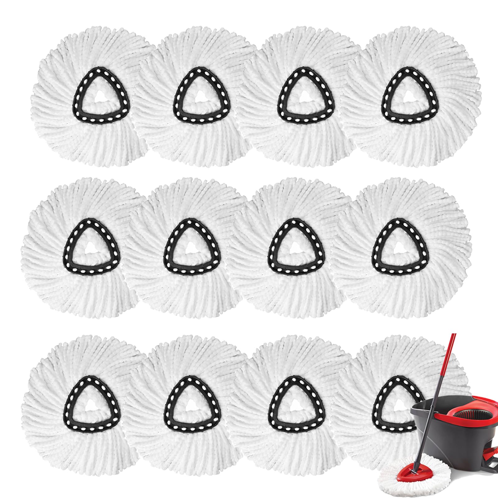12-Pack Microfiber Spin Mop Replacement Heads - 360° Rotating Refills Compatible with Triangle Spin Mops | Durable & Absorbent for Hardwood, Tile & Laminate Floors | Perfect for Kitchen, Bathroom & Household Cleaning