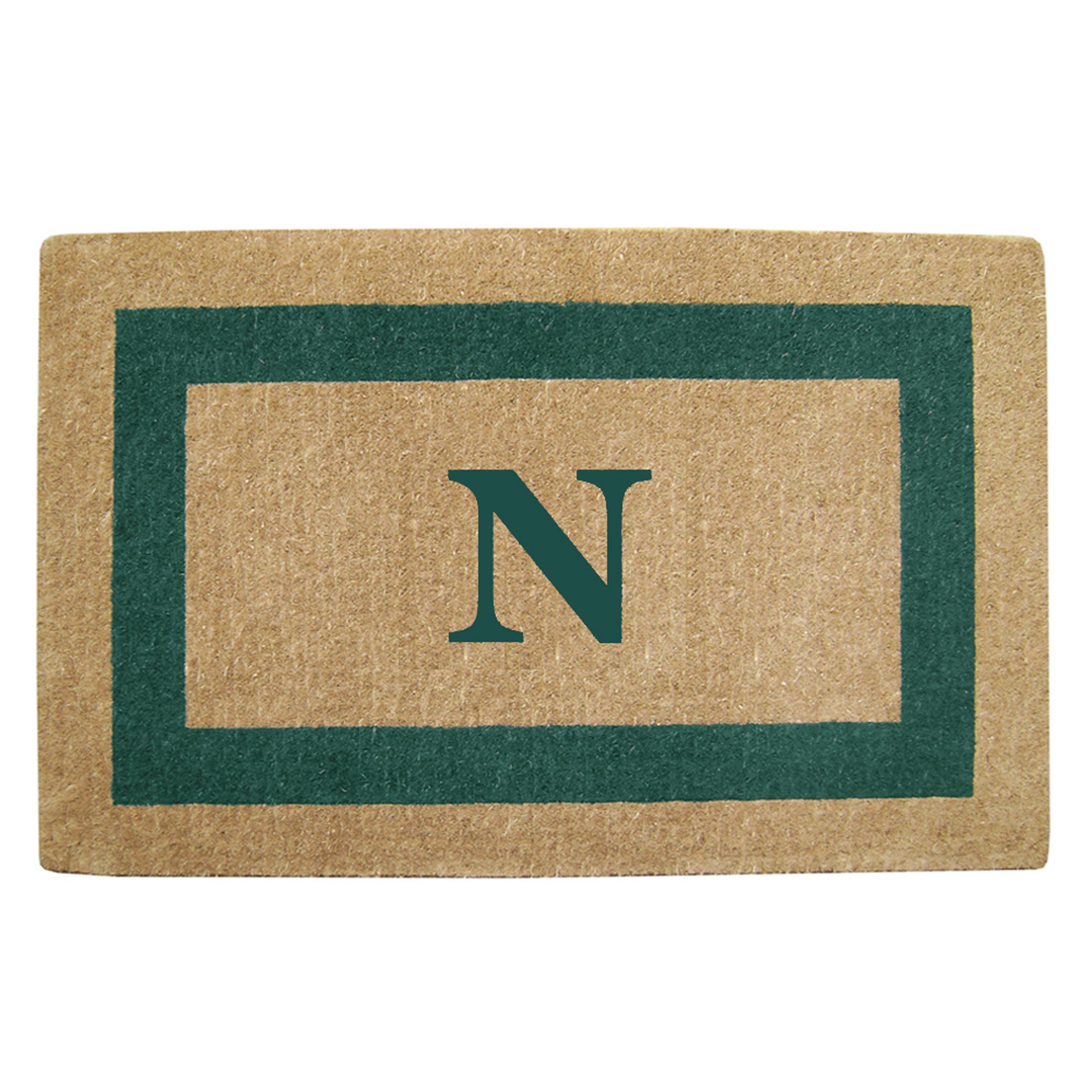Personalized Monogram N Coir Door Mat - Heavy Duty Natural Coco Fiber Welcome Mat with Single Picture Frame Design | Durable Handcrafted Outdoor Rug | Eco-Friendly Green 30
