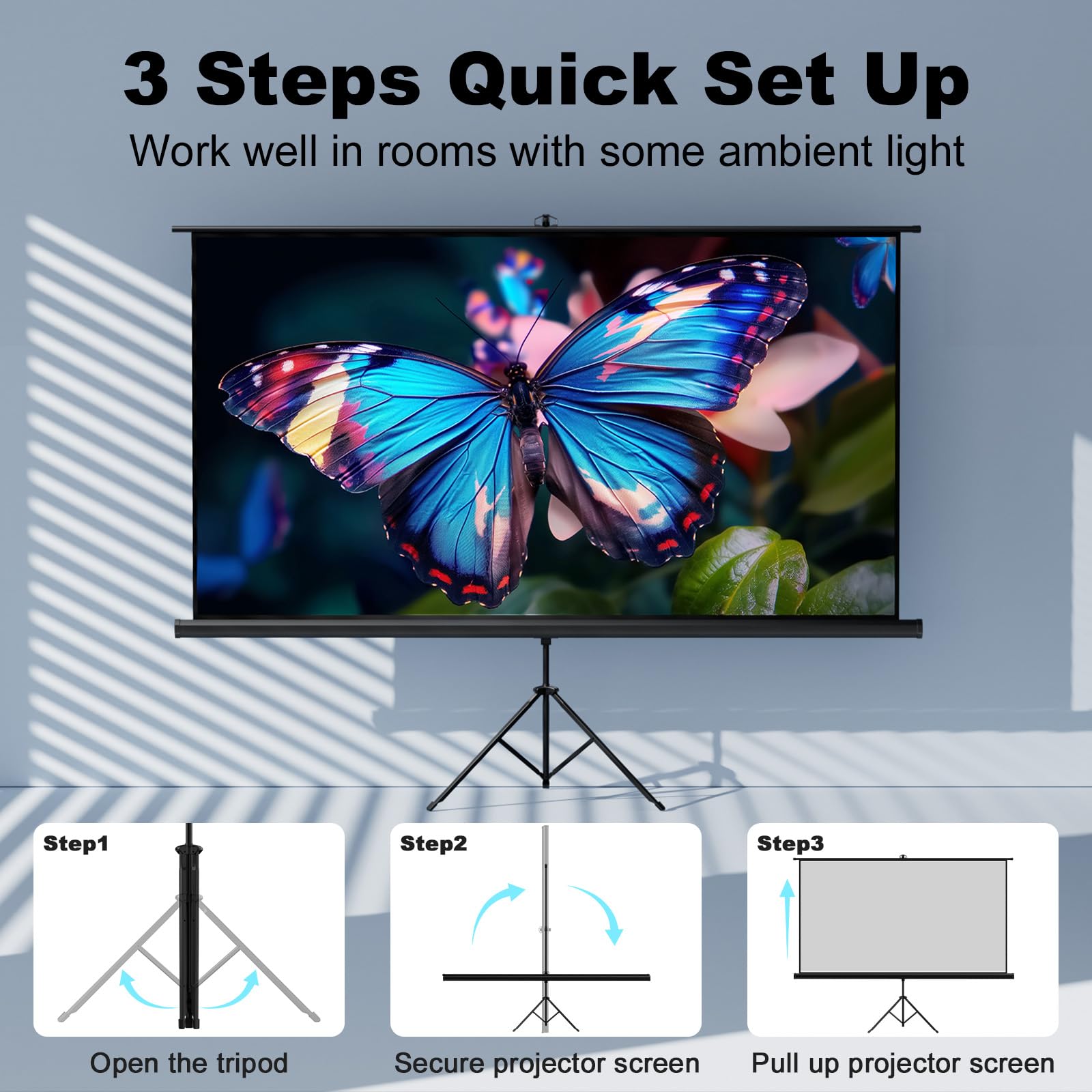 80 Inch Portable Projector Screen with Stand Tripod - Indoor/Outdoor Pull Up Projection Screen 16:9 Adjustable for Home Theater, Backyard Movie Nights, Camping & Parties (Includes Carry Bag)
