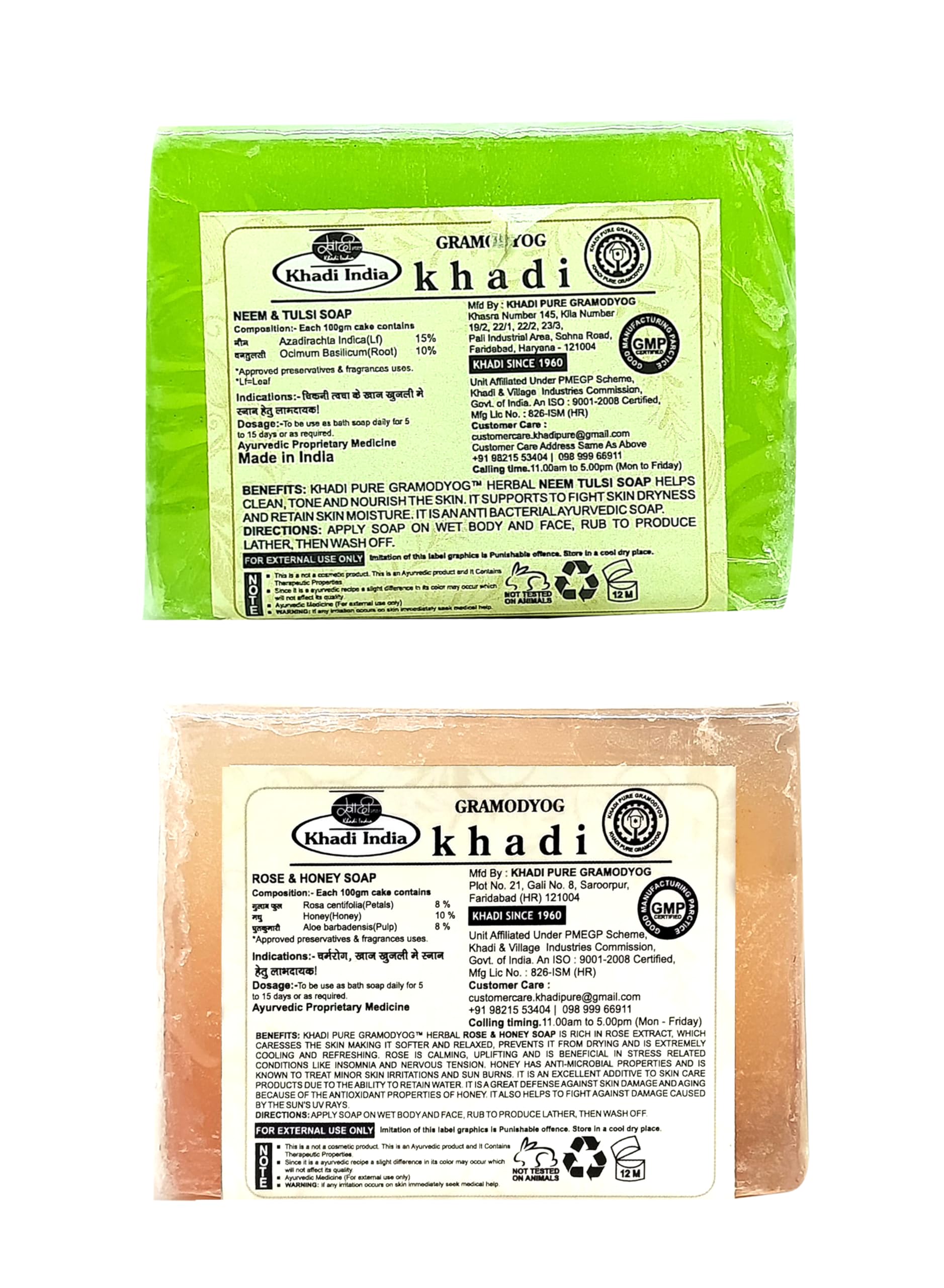 Khadi Pure Herbal Neem Tulsi Rose Honey Soap - 125g (Pack of 2) - Natural Ayurvedic Skincare for Acne, Glowing Skin & Daily Cleansing - Perfect for Face & Body Wash