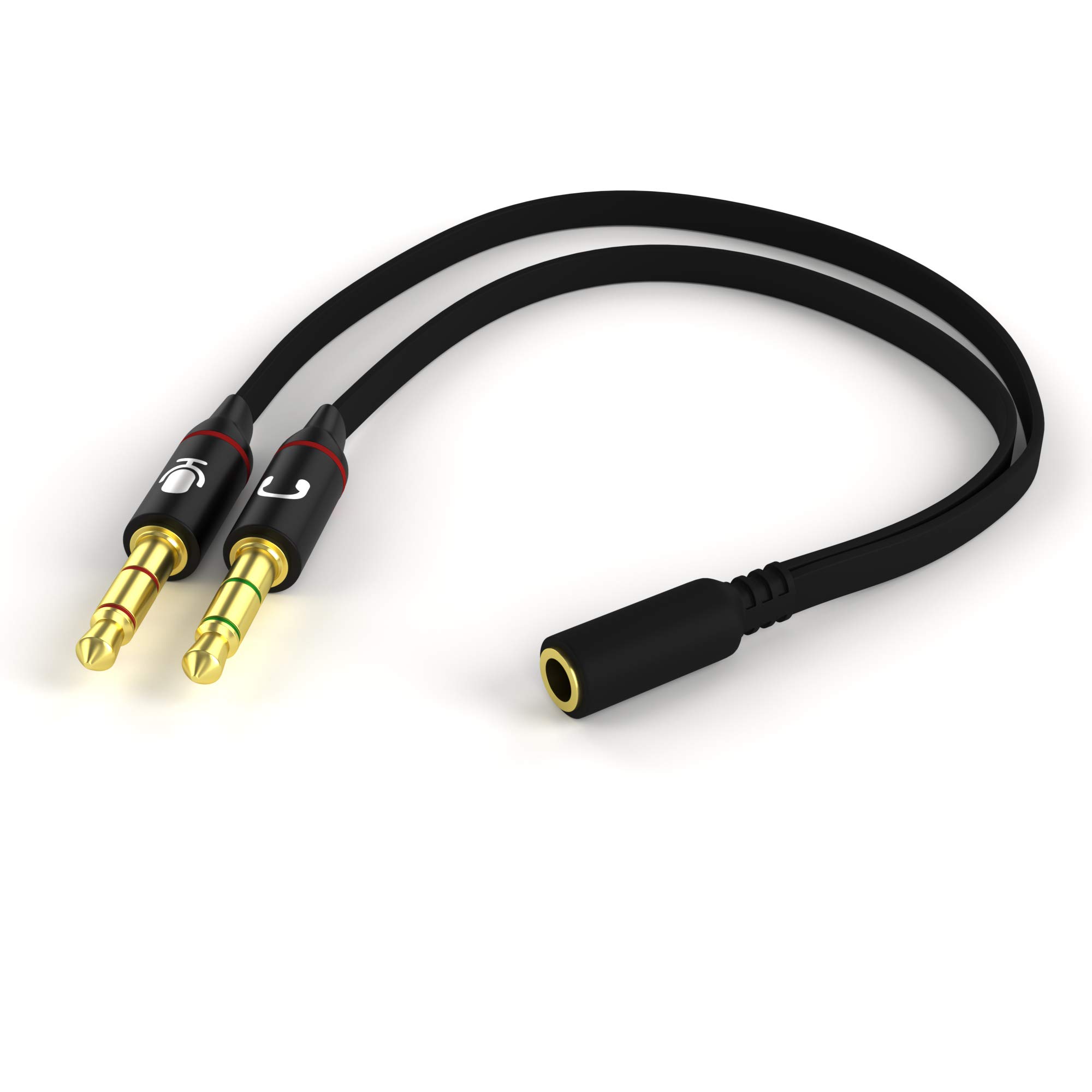 D & K Exclusives 3.5mm Female to Dual 3.5mm Male Audio Y Splitter Cable - Headphone Mic Splitter for PC, Laptop, Smartphone - Perfect for Gaming, Online Meetings & Music Sharing