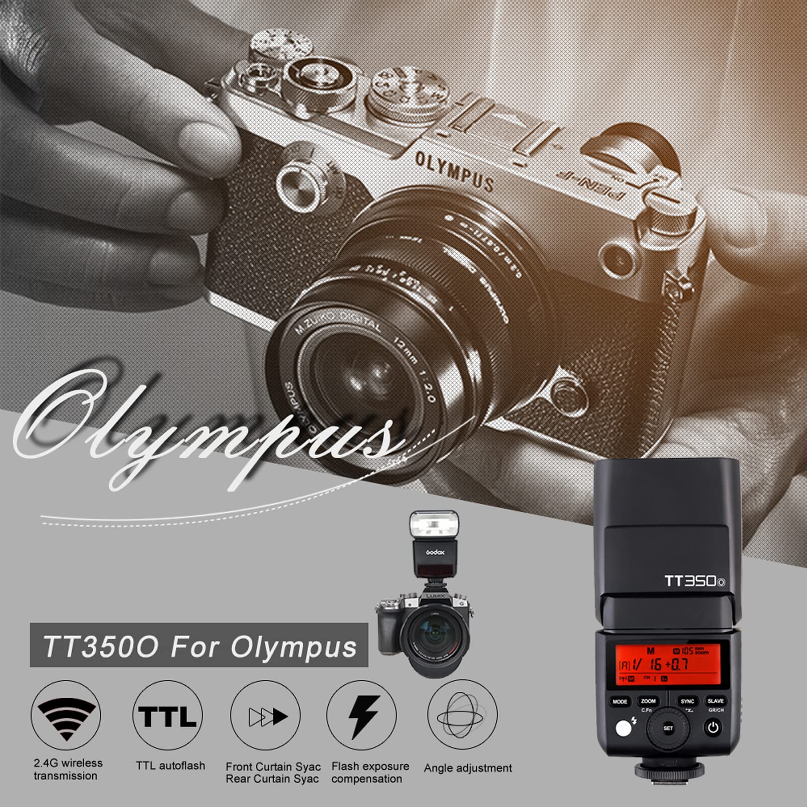 Godox TT350O Mini TTL 2.4G Wireless Flash for Olympus & Panasonic Cameras | GN36 HSS Speedlite up to 1/8000s | Compact Camera Flash for Travel & Portrait Photography