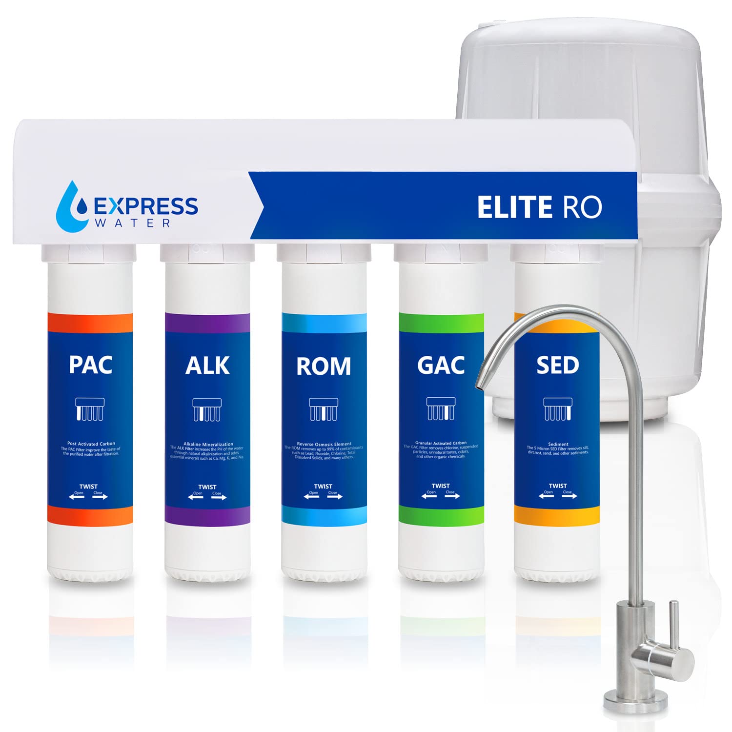 Express Water Elite RO Reverse Osmosis Alkaline Water Filtration System – 9-Stage Under Sink Water Filter with Quick Twist Filter Change – 100 GPD for Essential Minerals – Perfect for Home, Office, and Kitchen Use
