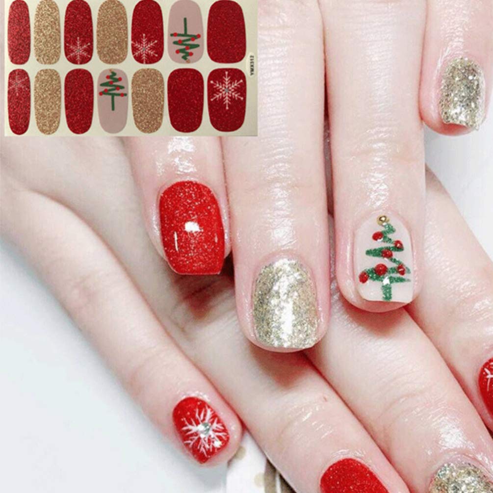 Lurrose 8 Sheets Christmas Nail Stickers - Red Xmas Full Cover Nail Art Wraps for Women | Holiday Winter Nail Decoration & New Year Party Nail Strips | Perfect for Christmas Parties, Gift Giving & Festive Nail Art