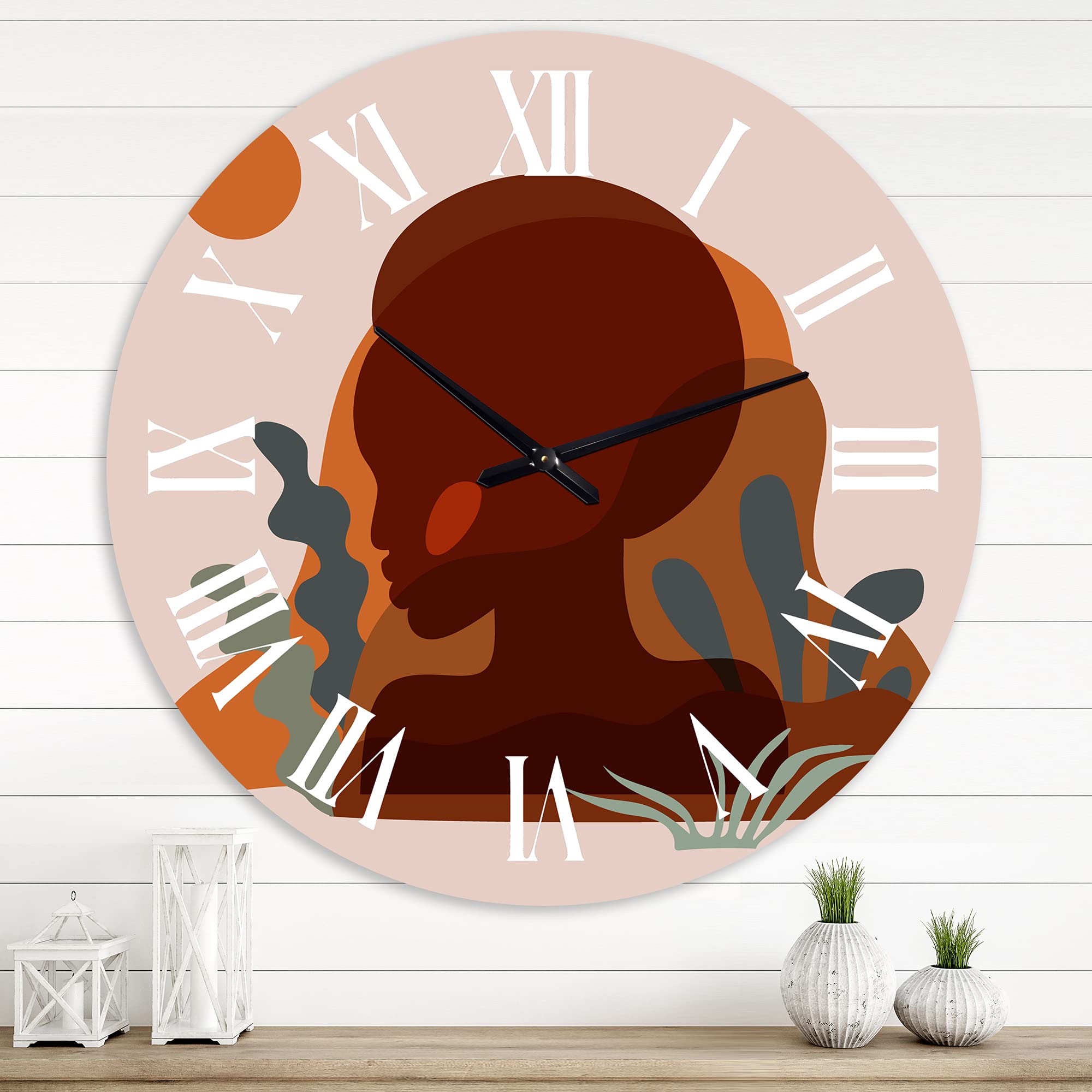Modern Abstract Wall Clock - Minimal Silhouette of African American Woman with Fractal Design | Large Decorative Clock for Living Room, Bedroom & Office | Perfect for Home Decor & Gift Giving