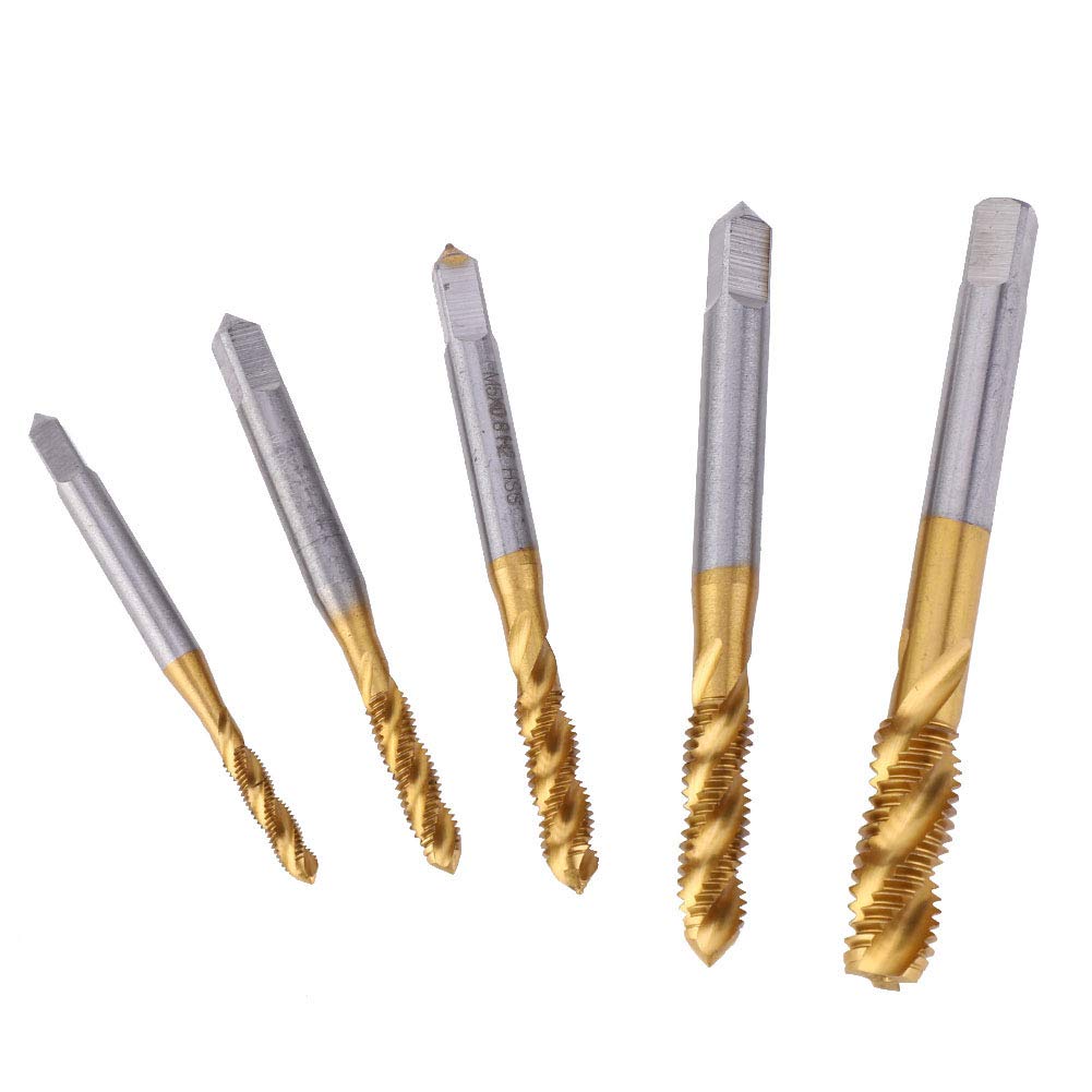 5-Piece Titanium Plated Drill Bit Set (M3-M8) - High-Speed Steel Tap & Screw Kit for Metal, Tile, Concrete, Brick, Glass, Plastic & Wood - Perfect for DIY Home Improvement, Construction & Metalworking Projects
