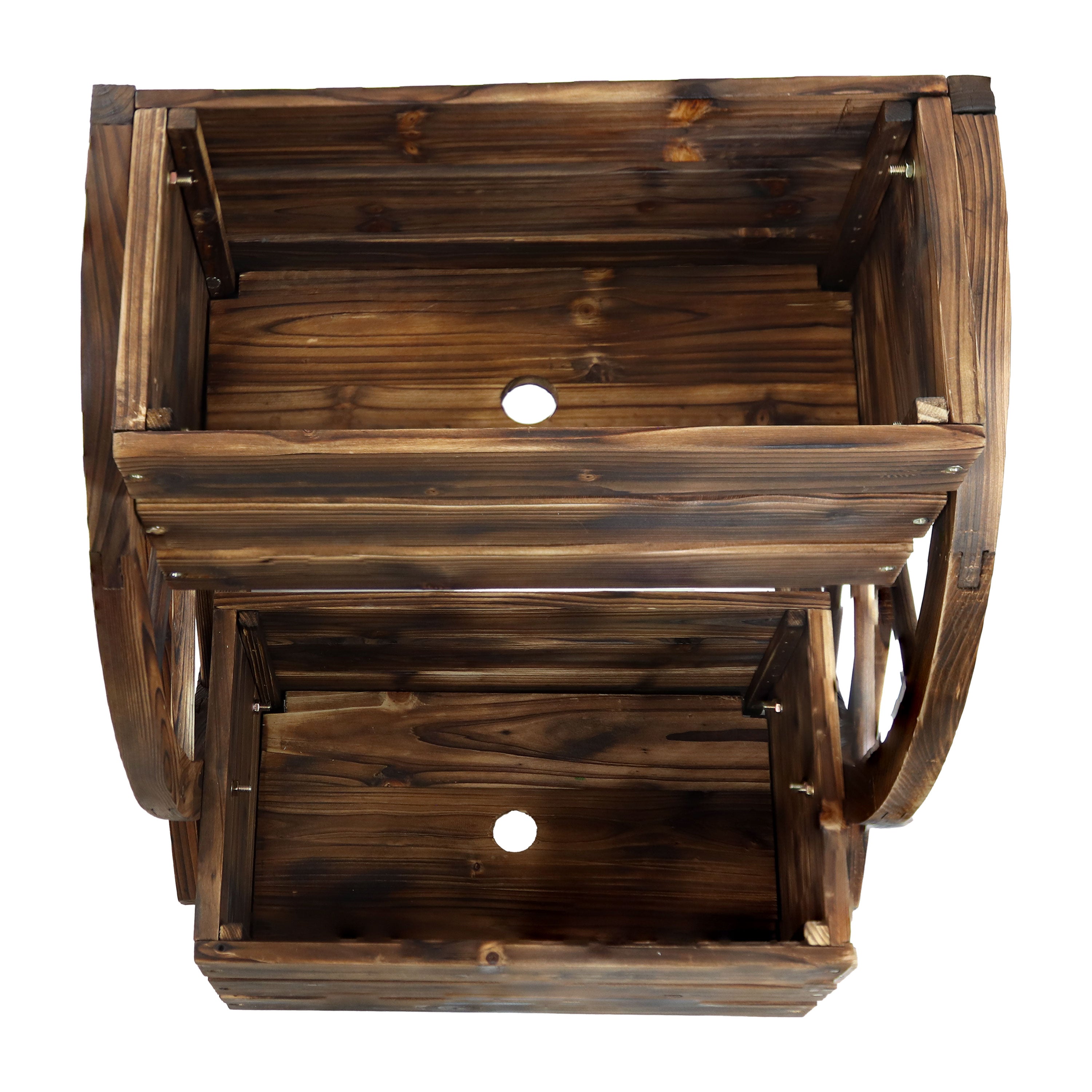 Rustic Wood Wagon Wheel 2-Tier Plant Stand for Indoor & Outdoor Decor - Perfect for Patio, Garden, or Farmhouse Style Home