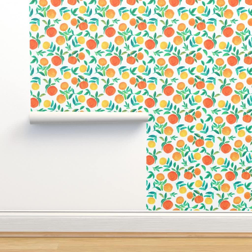 Premium Commercial Grade Wallpaper 27ft x 2ft - Orange Citrus Watercolor Design with Spanish Fruit Leaves, Botanical Tree Pattern for Kitchen & Summer Decor | Peel & Stick Wallpaper for Home, Office, Cafe, Restaurant