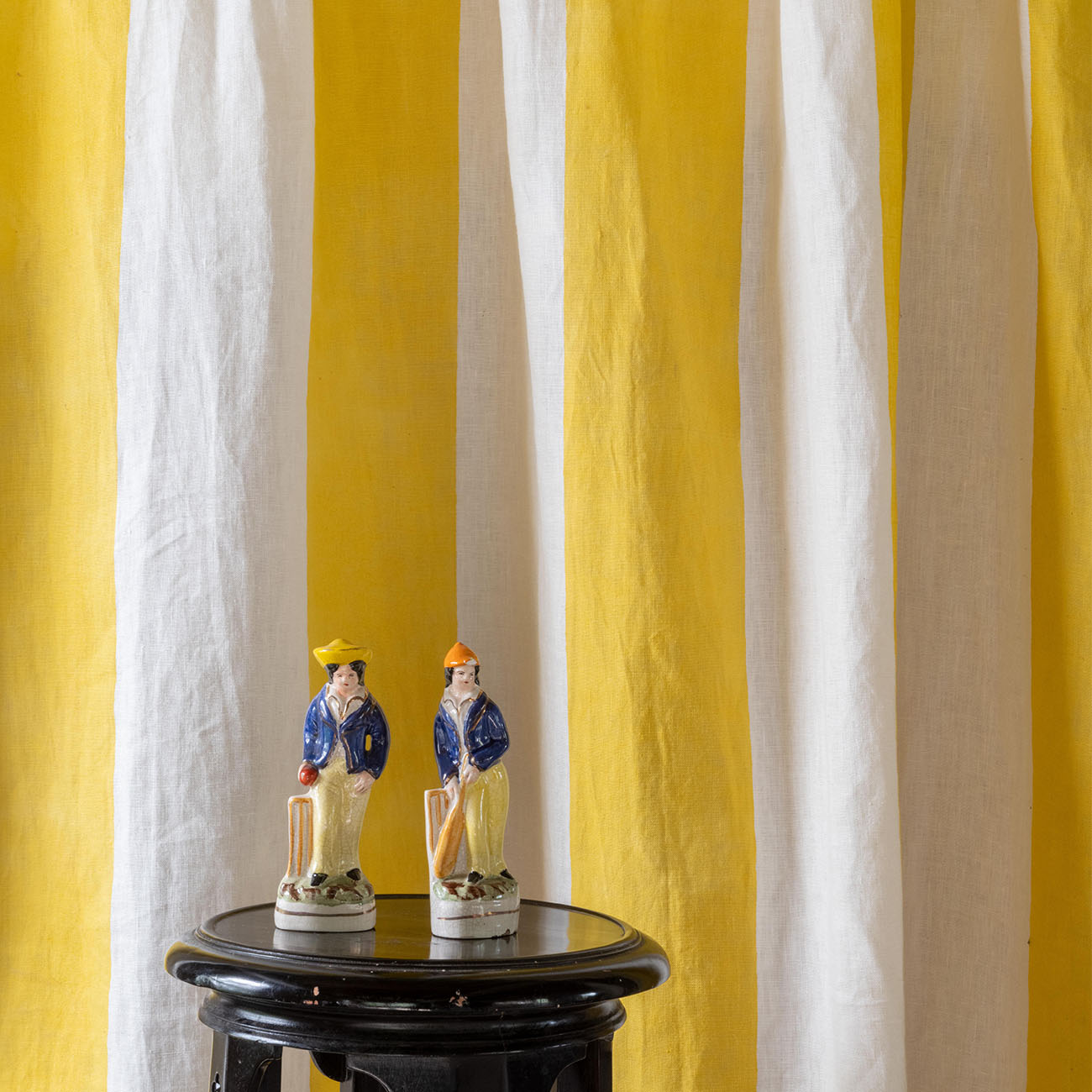 Wide Stripe Block Printed Linen Fabric in Yellow - Perfect for DIY Home Decor, Upholstery & Fashion Sewing Projects
