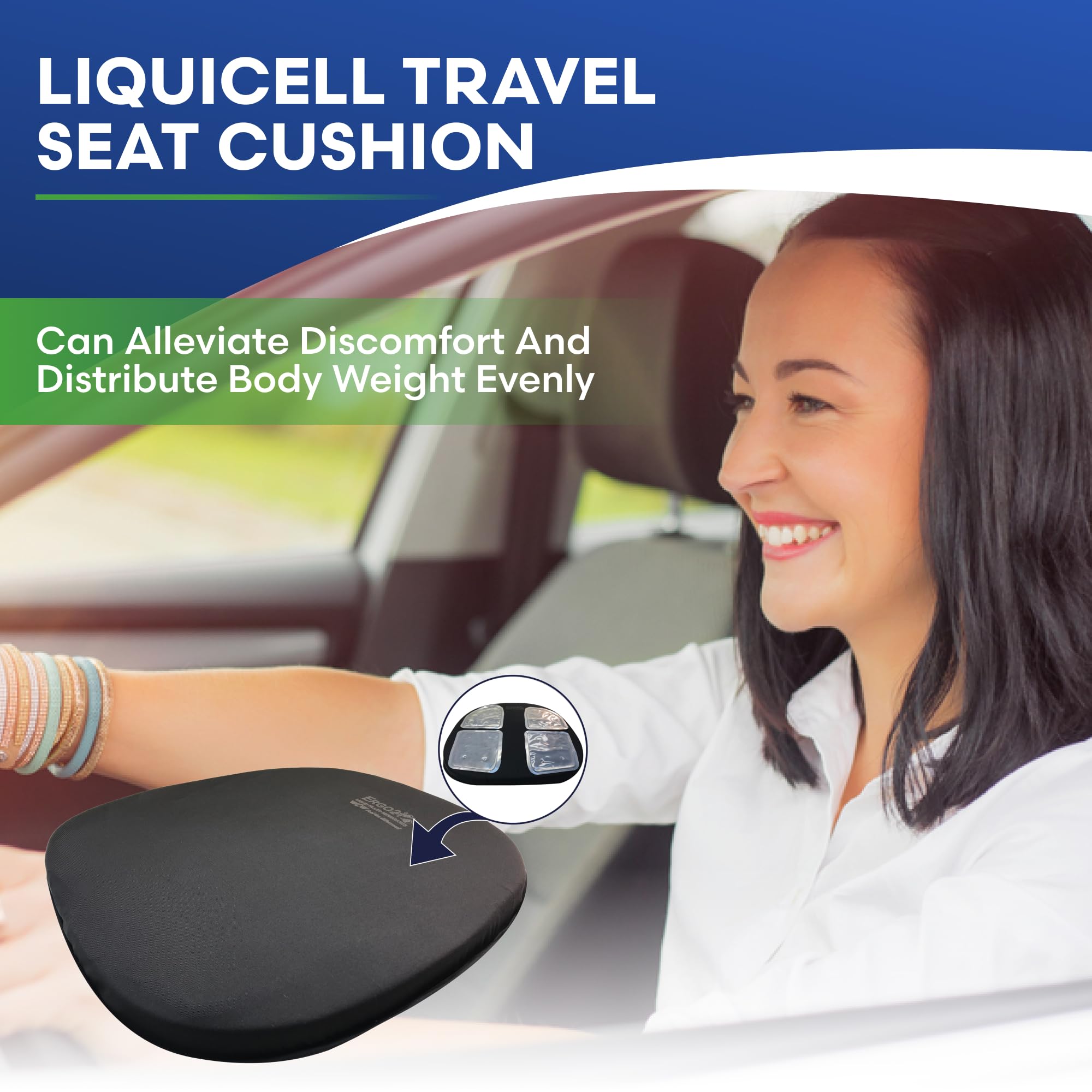 **Ergonomic Travel Seat Cushion for Airplane, Car & Long Drives - Foldable Memory Foam Pillow for Back & Tailbone Pain Relief - Perfect for Road Trips, Flights & Office Chairs**