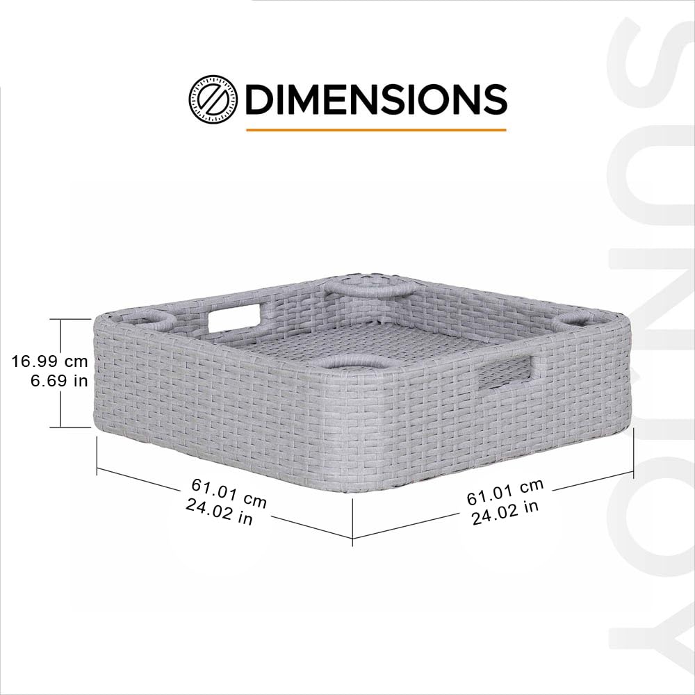 Sunjoy 24x24 Inch Floating Pool Tray with Aluminum Frame - Durable Wicker Design for Drinks, Snacks & Essentials - Fits Most Swimming Pools - Perfect for Pool Parties, Relaxation & Summer Fun - Grey