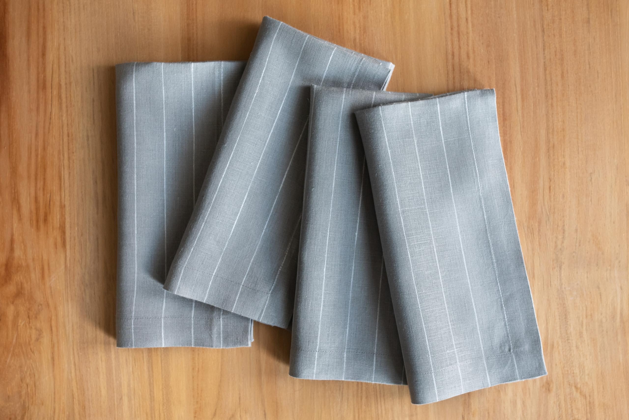 Solino Home 100% Pure Linen Dinner Napkins Set of 4 - 20x20 Inch Grey & White Striped Cloth Napkins for Spring, Easter, Mother's Day - Handcrafted, Machine Washable - Perfect for Dinner Parties, Weddings & Home Decor