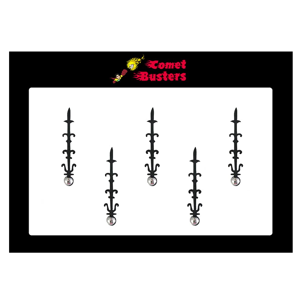 Comet Busters Long Fancy Black Bindi with Silver Dot (BIN720) - Traditional Indian Forehead Jewelry for Weddings, Festivals & Special Occasions
