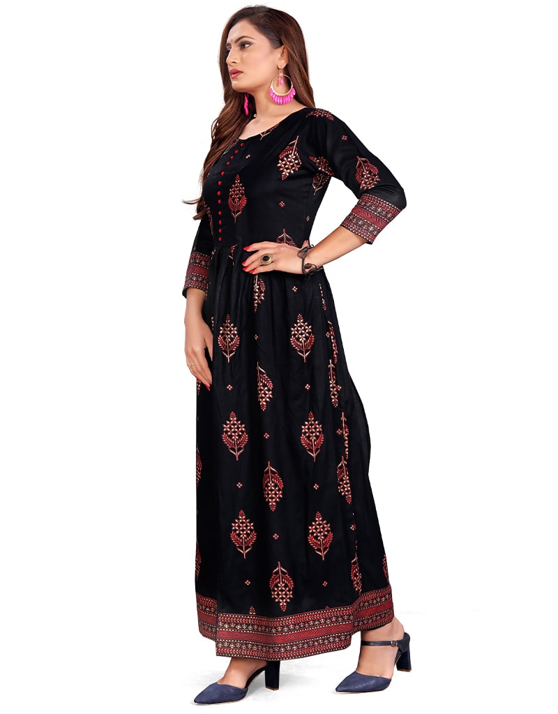 Stylish Black Heavy Designer Rayon Gown - 14 Kg Elegant Formal Dress for Evening Parties & Special Occasions