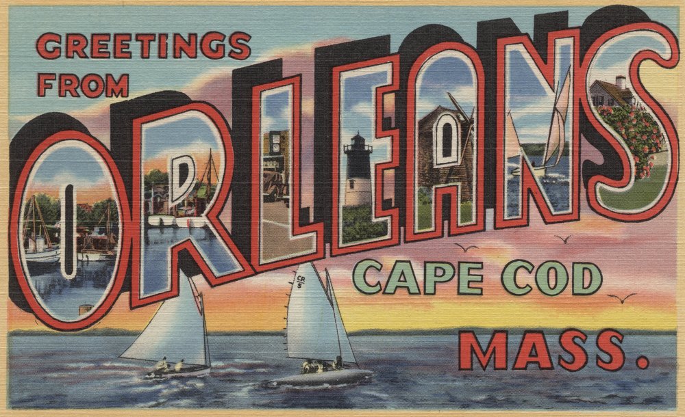 Signed Cape Cod Art Print - Greetings from Orleans Massachusetts 6943 - 24x36 Wall Decor Poster - Perfect for Beach House, Coastal Living Room & Nautical Office Decor