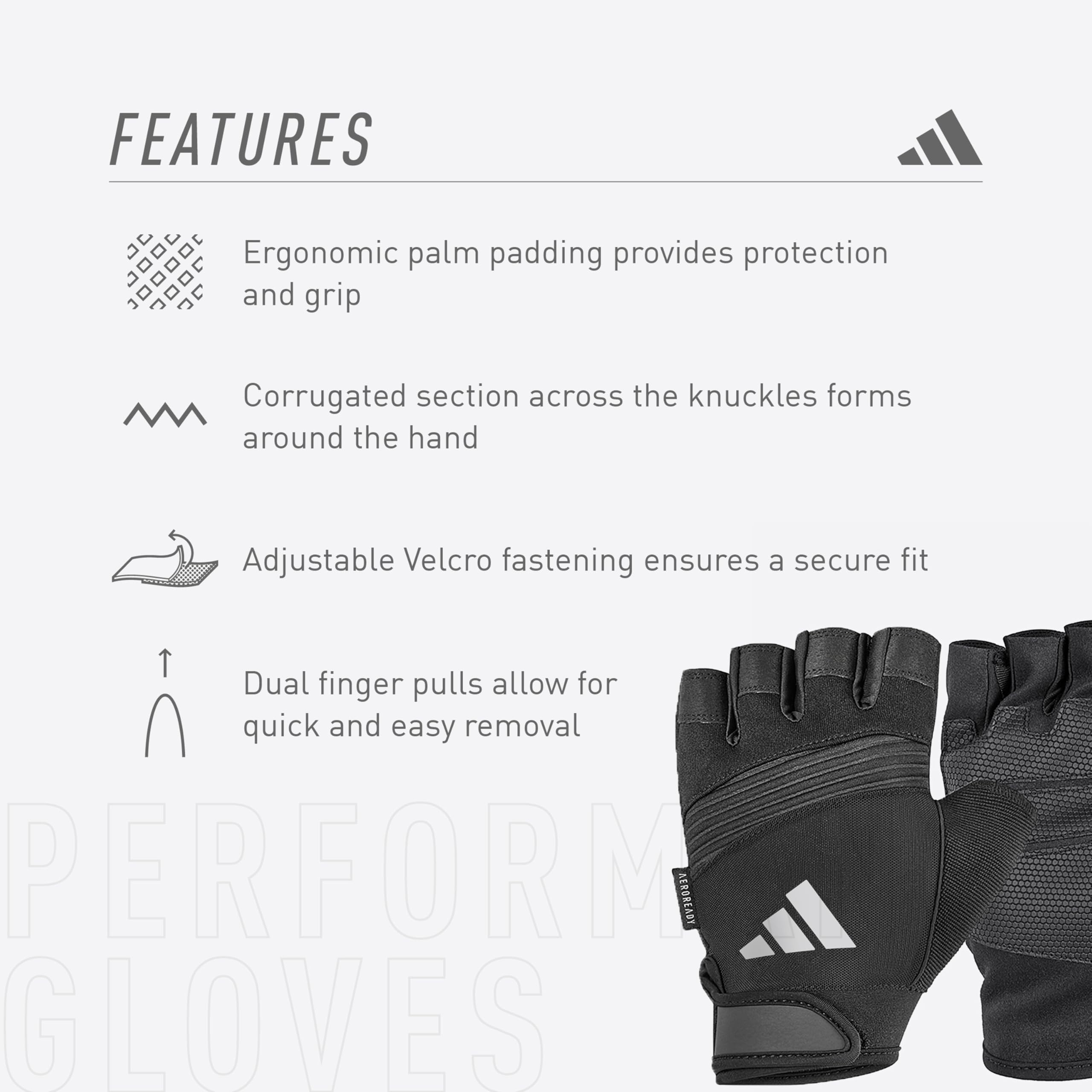 Adidas Aeroready Performance Weightlifting Gloves - Fingerless Workout Gloves for Men & Women - Gym Training, CrossFit, Powerlifting & Weight Lifting Accessories
