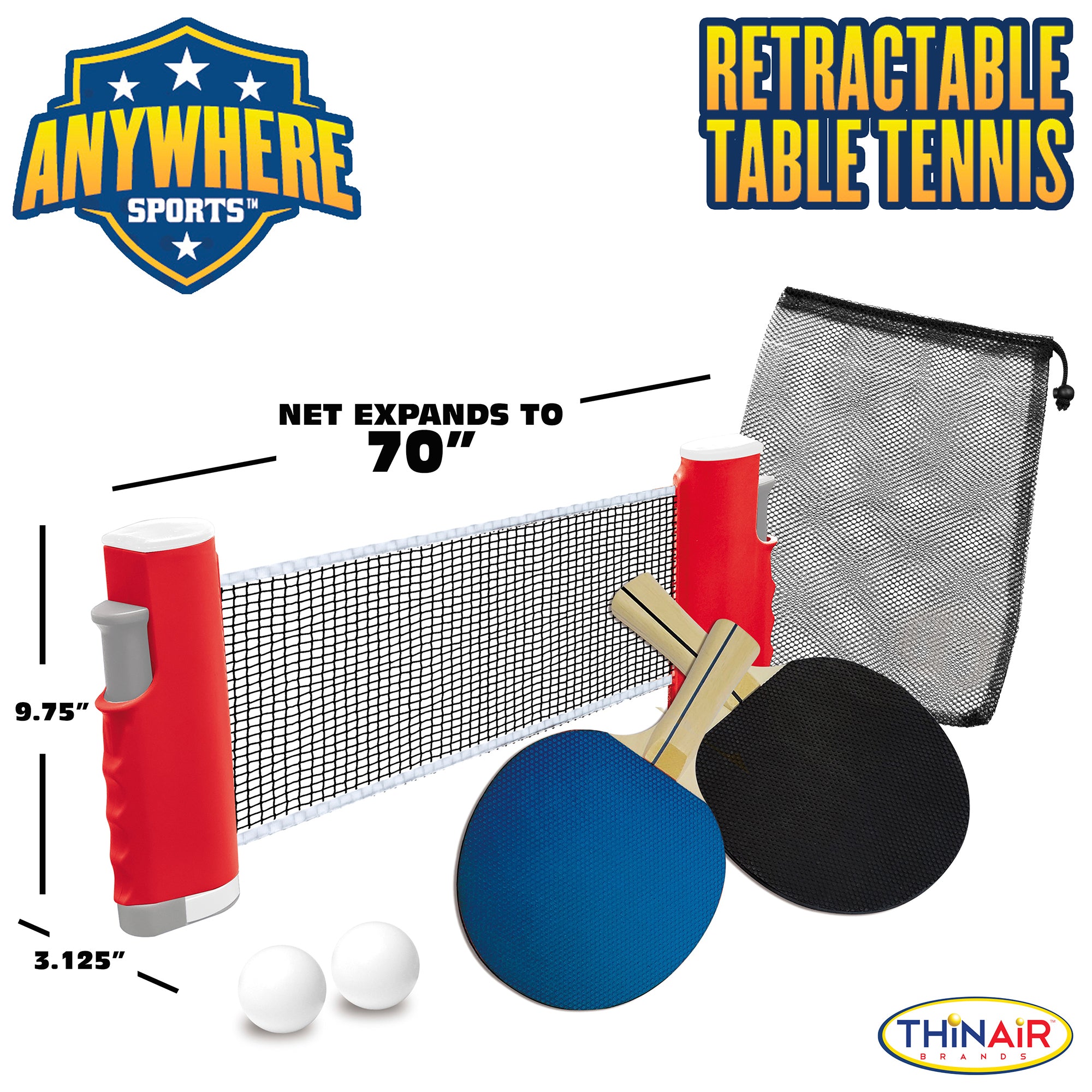 Portable Table Tennis Set with Retractable Net - Anywhere Sports | Indoor & Outdoor Ping Pong Game for Family Fun, Backyard, Camping & Office Break