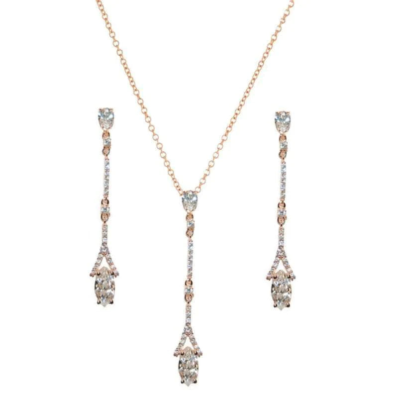 Rose Gold Wedding Jewelry Set with Crystals - Bridal Jewelry for Women, Elegant Necklace & Earrings Set, Perfect for Weddings, Anniversaries & Special Occasions