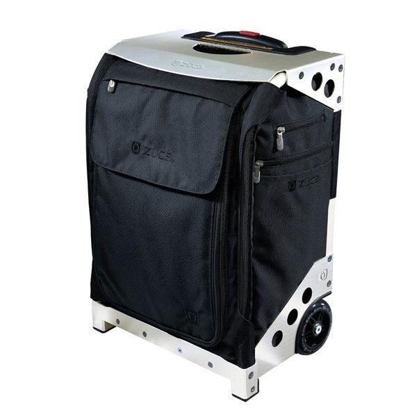 Zuca Flyer Artist Backpack - Black/Silver Rolling Luggage for Travel & Skateboarding - Perfect for Artists, Musicians & Professionals On The Go