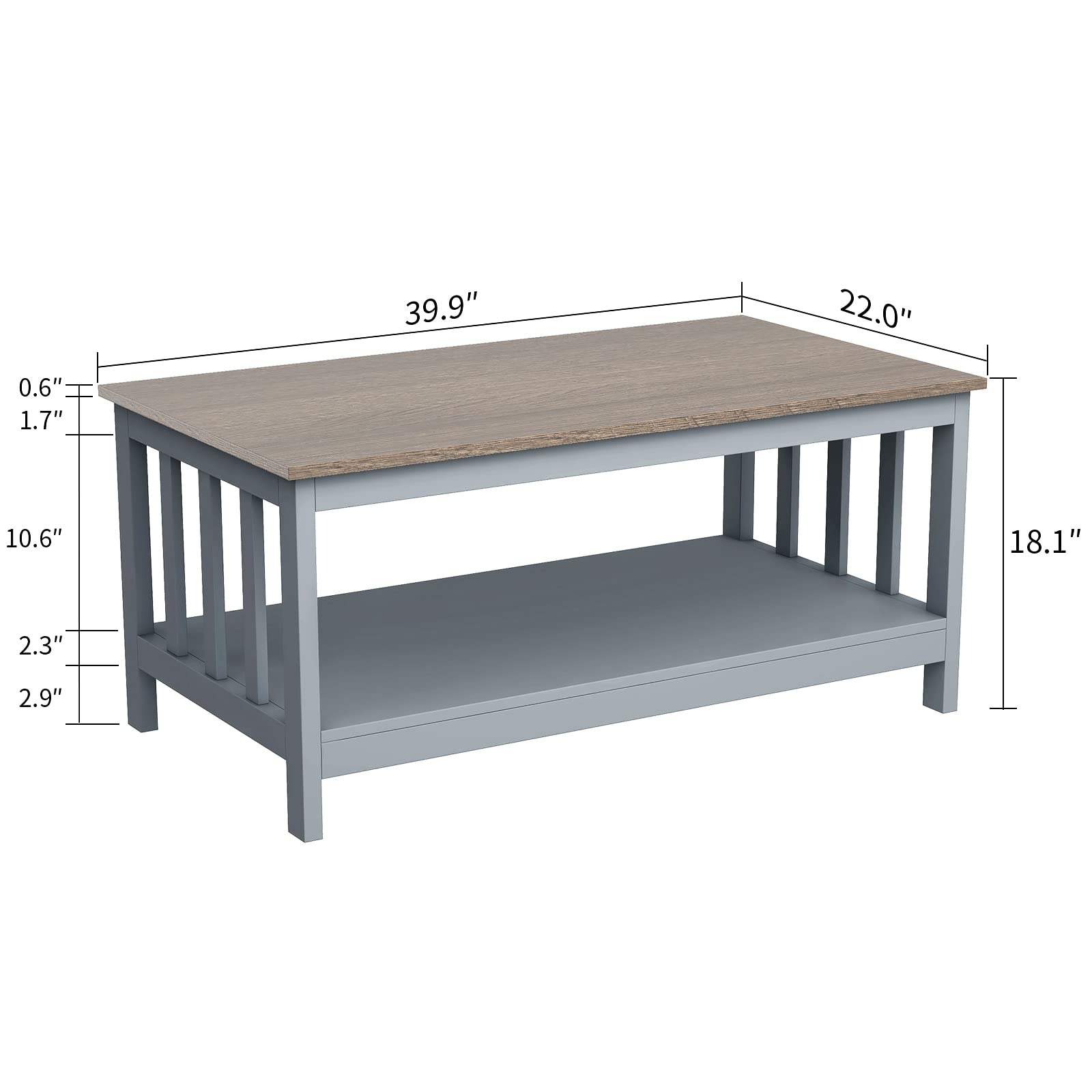 ChooChoo Grey Coffee Table with Shelf - 40 Inch Modern Living Room Furniture for Small Spaces, Home Decor & Storage Solutions | Perfect for Apartments, Studios & Cozy Living Areas