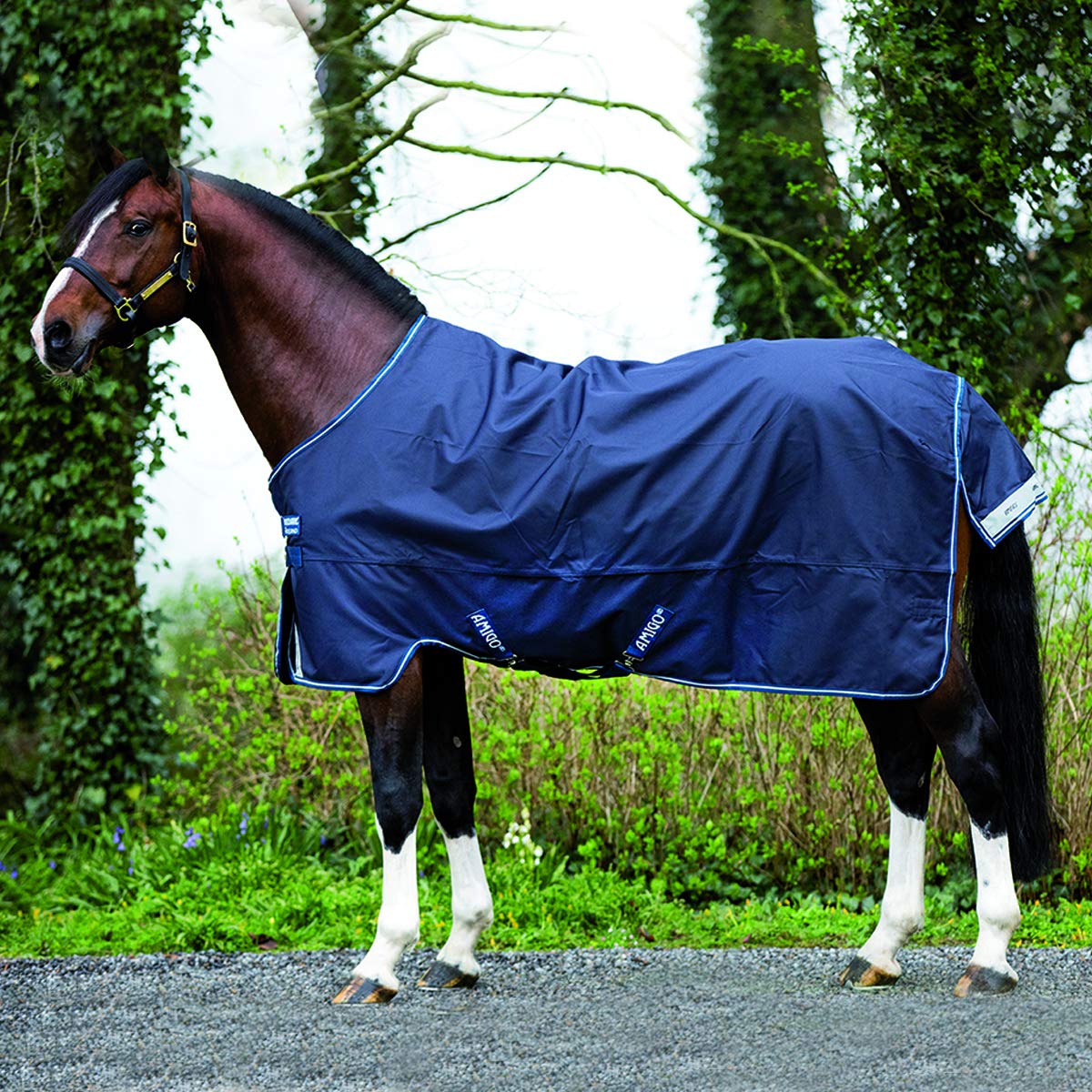 HORSEWARE Ireland Amigo Bravo 12 Original Lightweight Waterproof Breathable Horse Turnout Blanket - 0g Fill, Navy/Navy, Size 66 - Perfect for Outdoor Riding, Stable Use & Cold Weather Protection