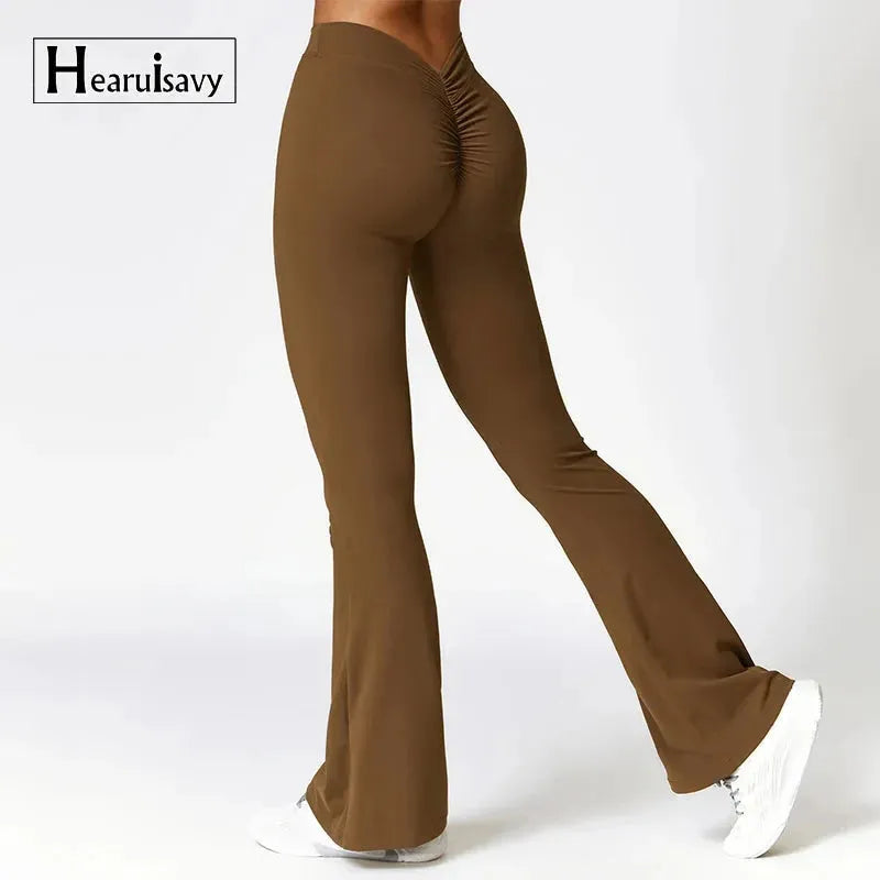 Sexy High Waist V Back Scrunch Flare Leggings for Women - Yoga Pants with Push Up Design, Gym Workout & Sports Activewear - Perfect for Yoga, Pilates, Running and Casual Wear