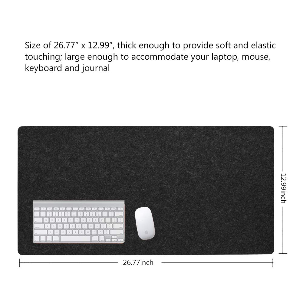 Premium Large Desk Mat & Mouse Pad - 68x33cm Dark Gray Felt Surface - Anti-Static Office Computer Mat for Laptop, PC, Gaming & Workstation - Ergonomic Workspace Accessory for Home & Office Use