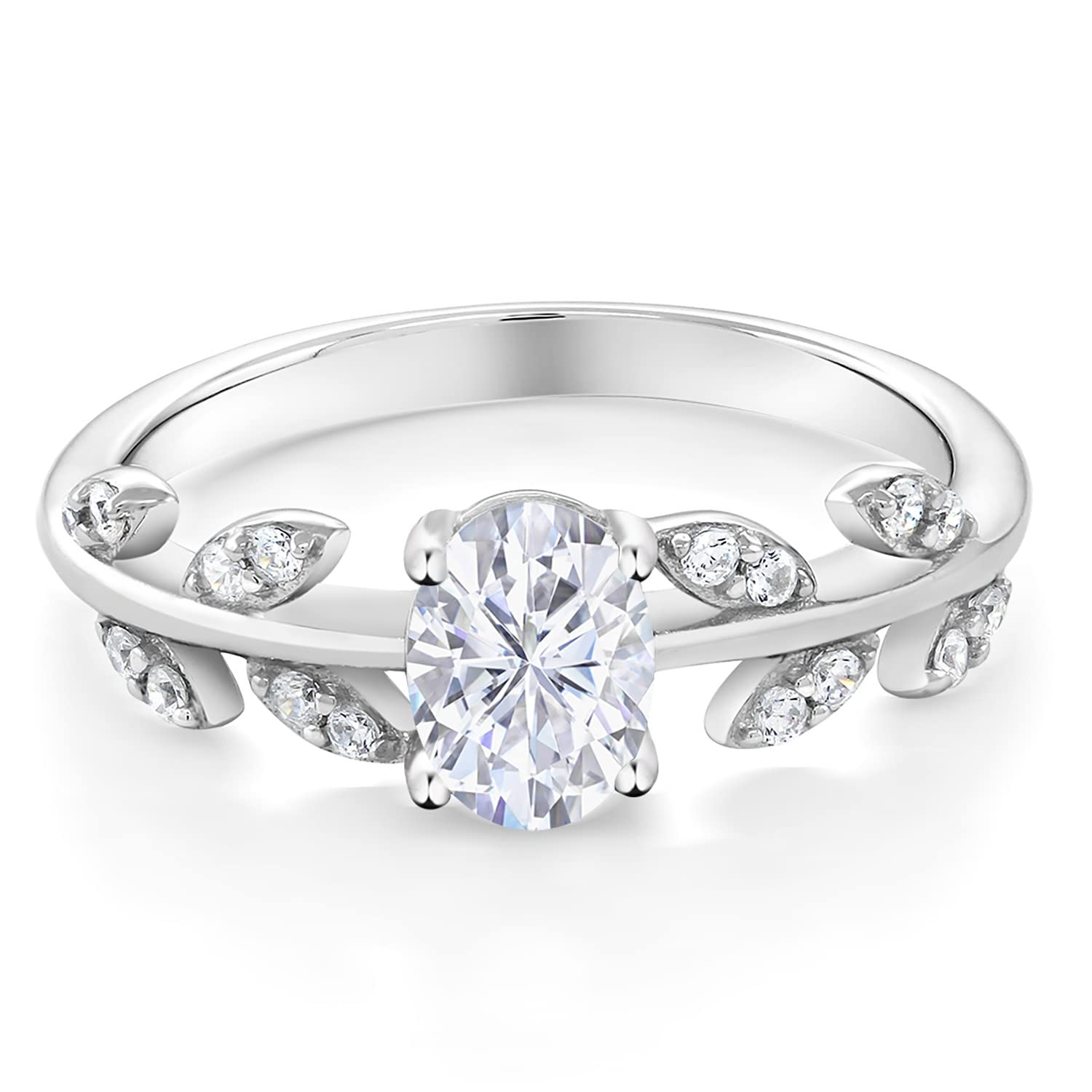 Gem Stone King Twisted Olive Branch Leaf Vine Band Wedding Ring for Women - 925 Sterling Silver 7x5mm Oval Birthstone Ring | Size 5-9 | Fine Jewelry Gifts for Mom, Wife, Anniversary, Engagement | Perfect for Weddings, Date Nights, Special Occasions