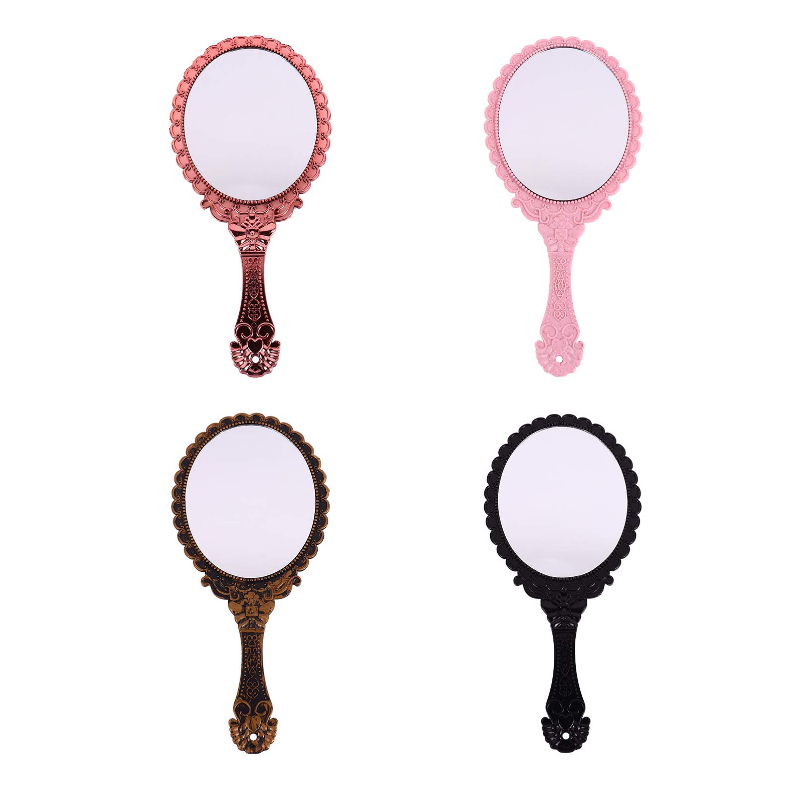 Vintage Oval Makeup Mirror with Handle - 4 Piece Retro Cosmetic Mirror Set for Women & Girls - Travel Vanity Mirror for Home, Dorm, and On-the-Go Beauty Touch Ups