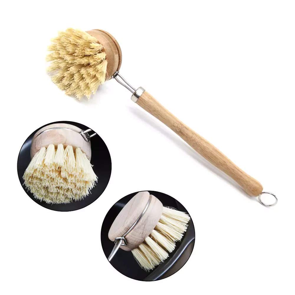Eco-Friendly Bamboo Dish Scrubber 4-Pack - Kitchen Cleaning Brush for Pans, Pots & Vegetables