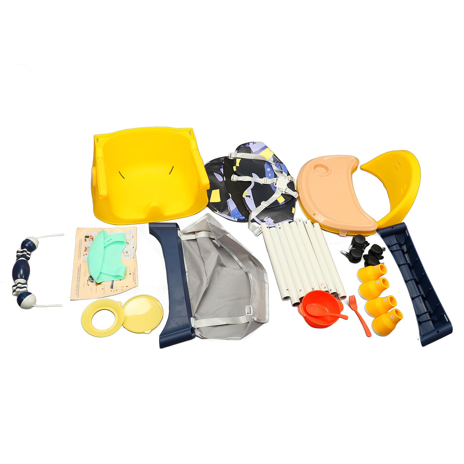 Foldable Baby High Chair with Locking Wheels & Removable Trays - Adjustable Dining Booster Seat with Bib & Suction Plate for Toddlers - Perfect for Home, Restaurant & Travel Use