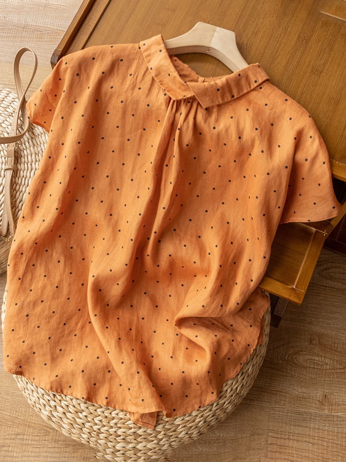 Vintage Cotton Polka Dot Peter Pan Collar Blouse - Retro Style Women's Top for Casual Wear & Office Outfits