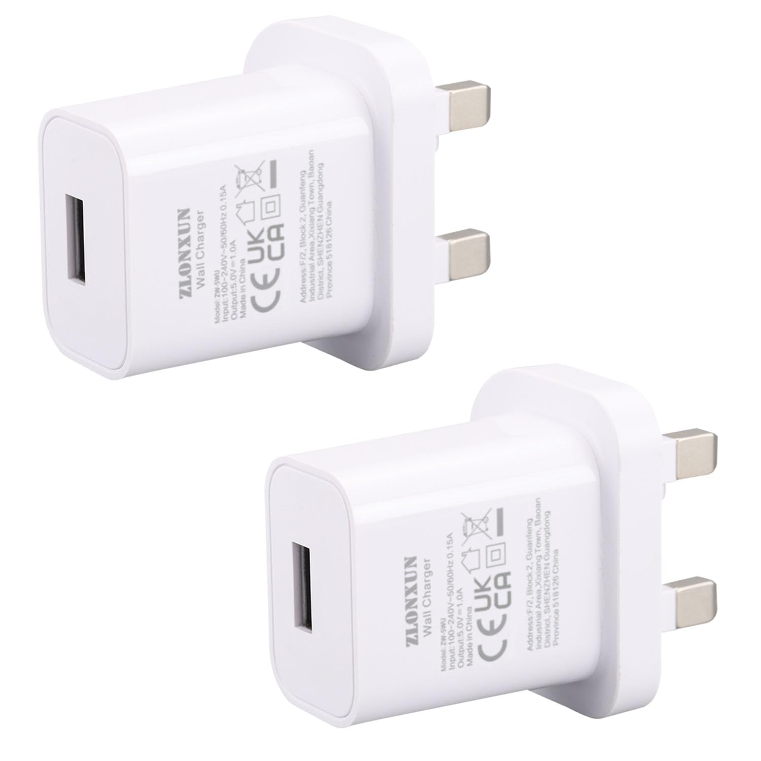 2-Pack Fast USB Wall Charger Plug 5V 1A - Universal USB Power Adapter for iPhone, Android, Smart Watch, Bluetooth Headphones, Fitness Tracker, Electric Toothbrush - Perfect for Home, Office & Travel Charging