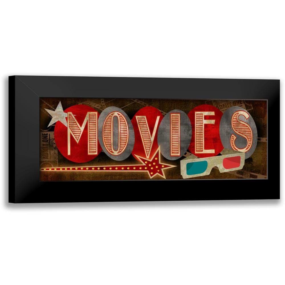 ArtDirect - Conrad Knutsen 18x10 Inch Black Modern Framed Wall Art Print 'Movies' - Perfect for Living Room, Bedroom & Office Decor