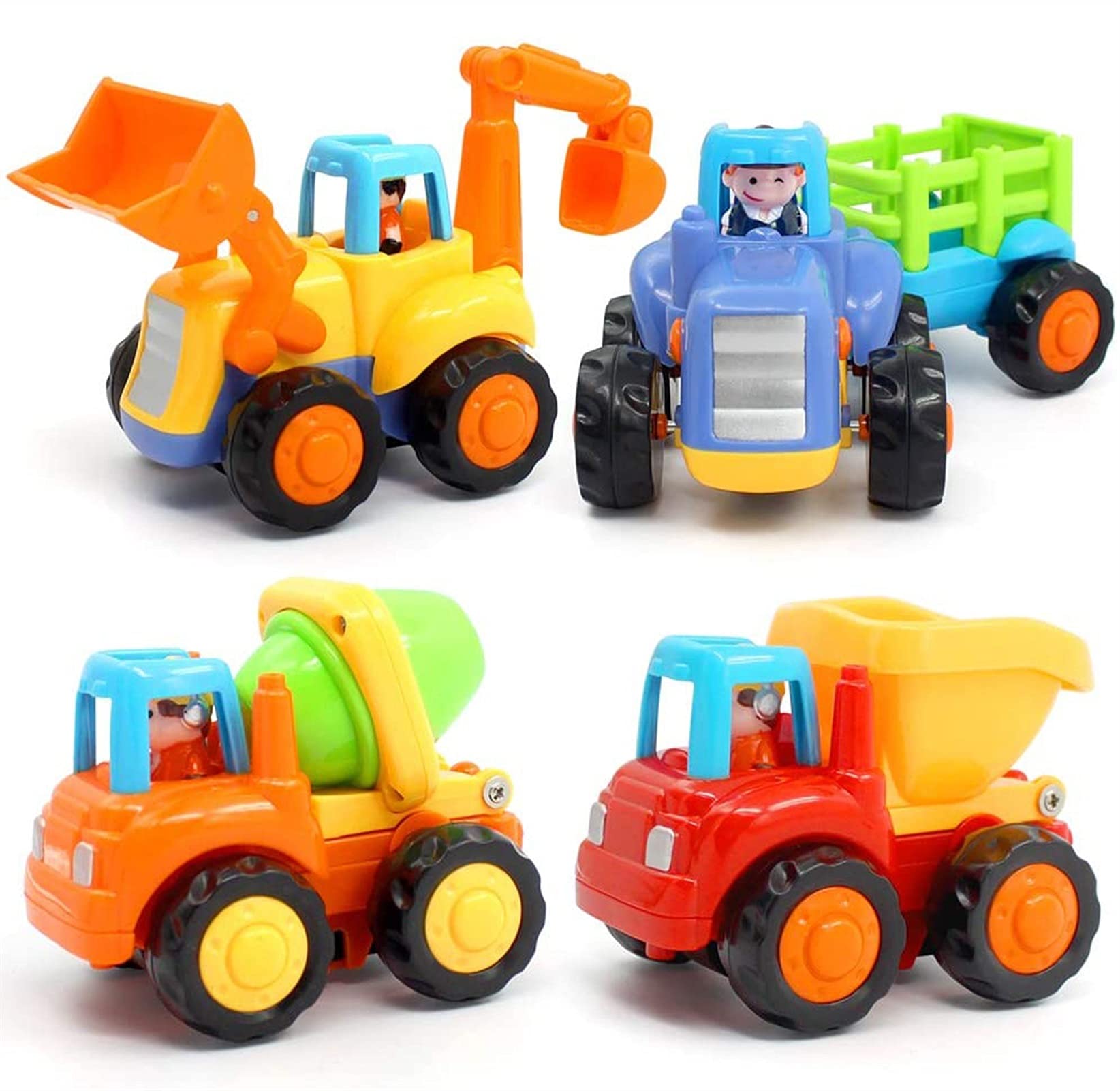 BZGKNUL 4-Pack Construction Vehicle Toys Set - Pull Back Tractor, Bulldozer, Dumper & Cement Mixer for Kids | STEM Learning Toys for Boys & Girls Ages 3-8 | Perfect for Birthday Gifts, Playtime & Construction-Themed Parties