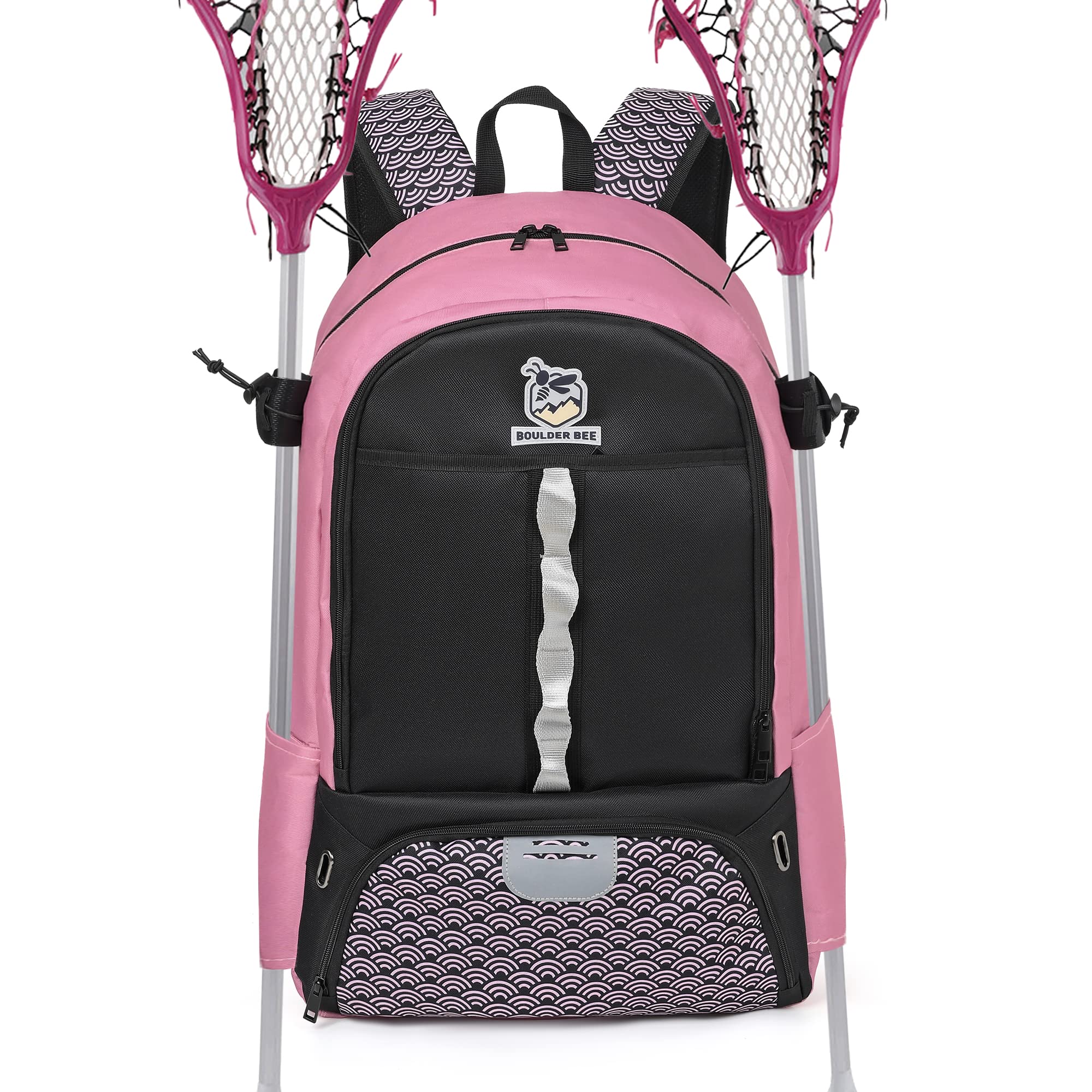 Boulder Bee Lacrosse Backpack with Stick Holders - Durable Field Hockey Bag for Women & Girls - Perfect for Training, Games & Travel | Sports Equipment Gift Idea