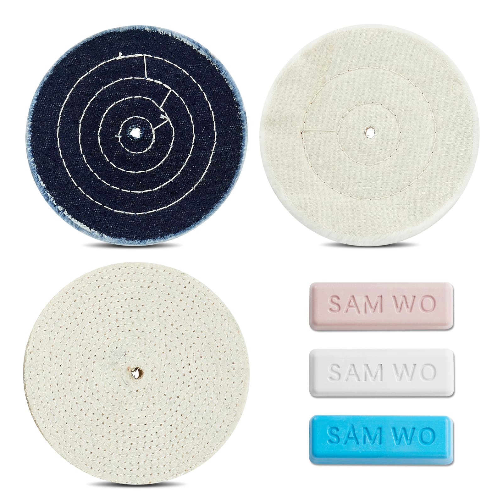 3-Piece Buffing Wheel Kit with 3 Metal Polishing Wheels & Buffing Compounds for Jewelry, Metal Mirror Finish (6 Inch) - Perfect for DIY Jewelry Making, Metal Restoration & Automotive Detailing