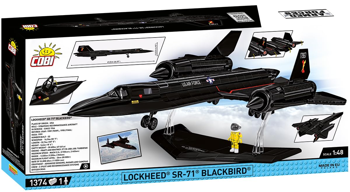 COBI Armed Forces Lockheed SR-71 Blackbird Aircraft Model Building Kit - Collectible Military Plane Toy for Adults & Kids | Perfect for Display, Gift Giving & Aviation Enthusiasts