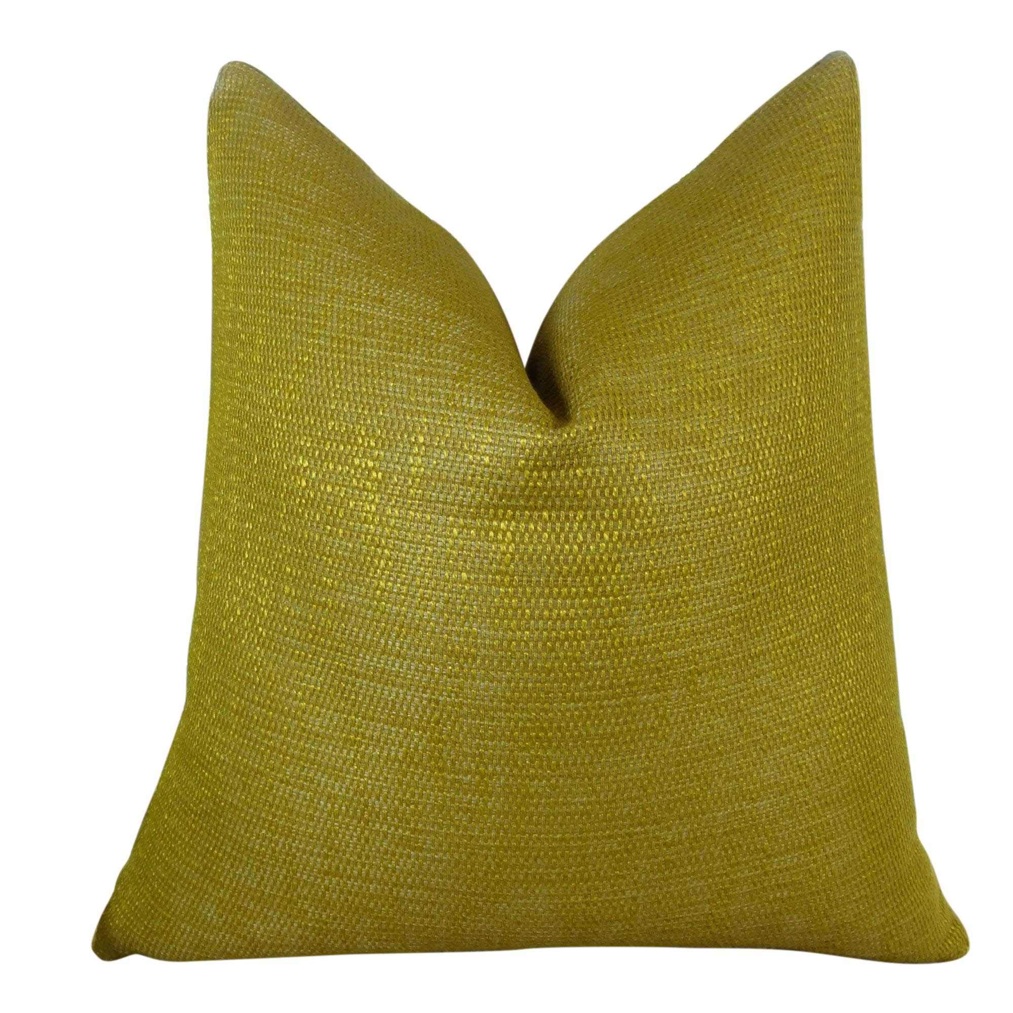 Plutus Lemon Curry Handmade Decorative Throw Pillow 16x16 Inch - Metallic Citrine & Gold Accent Cushion for Sofa, Bed, Living Room Decor