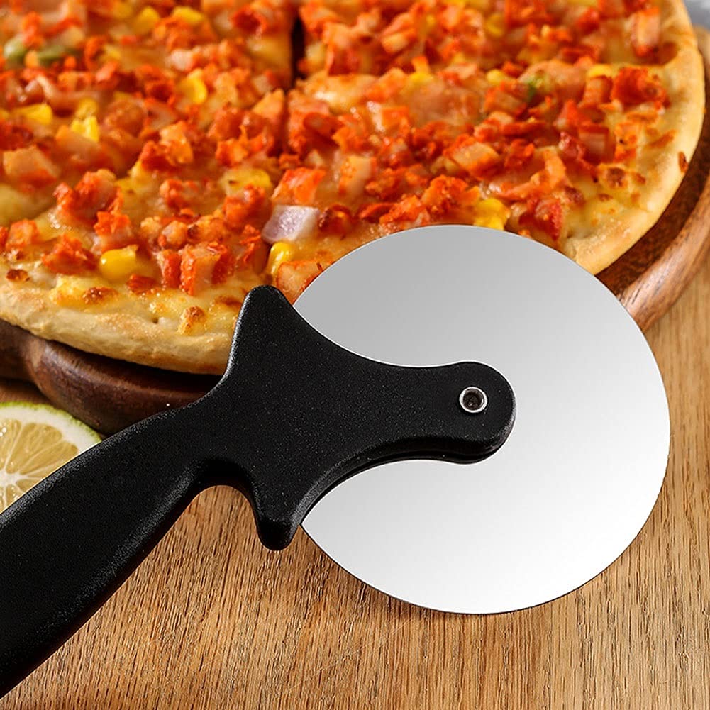 Premium Stainless Steel Pizza Cutter Wheel - Super Sharp Blade with Ergonomic Non-Slip Handle - Dishwasher Safe & Easy to Clean - Perfect for Cutting Pies, Dough, Cookies - 3-Piece Set (Black) - Ideal for Home Kitchens, Pizza Parties & Baking Enthusiasts